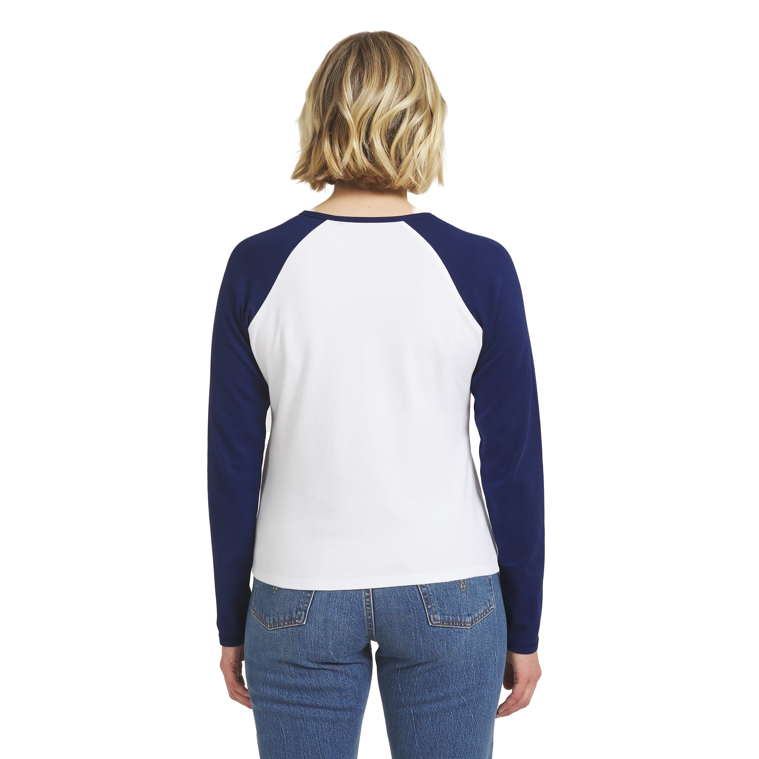 Women's WEAR by Erin Andrews White/Navy New England Patriots Henley Long Sleeve Raglan T-Shirt