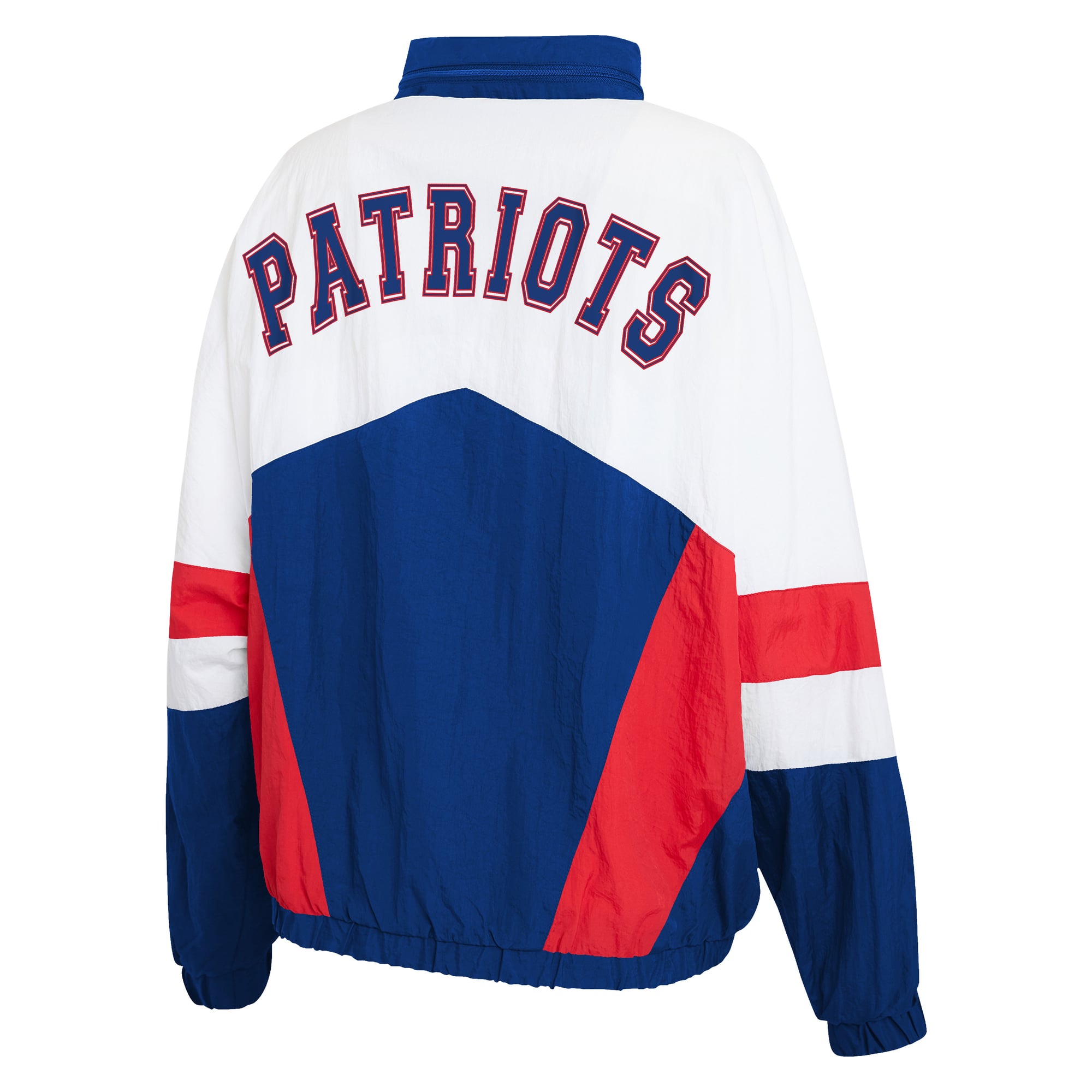 Women's WEAR by Erin Andrews White/Royal New England Patriots Throwback Crinkle Full-Snap Hooded Windbreaker Jacket