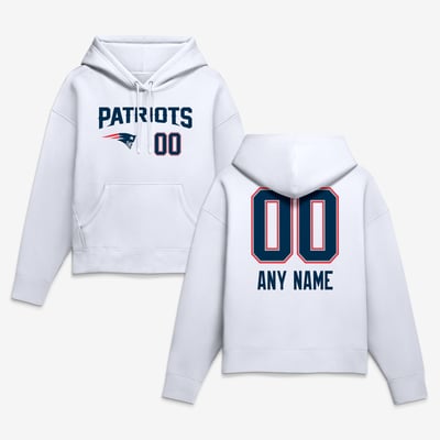 New England Patriots Women's Touchdown Wordmark Personalized Name & Number Hoodie - White