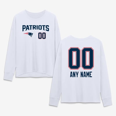 New England Patriots Women's Touchdown Wordmark Personalized Name & Number Long Sleeve T-Shirt - White