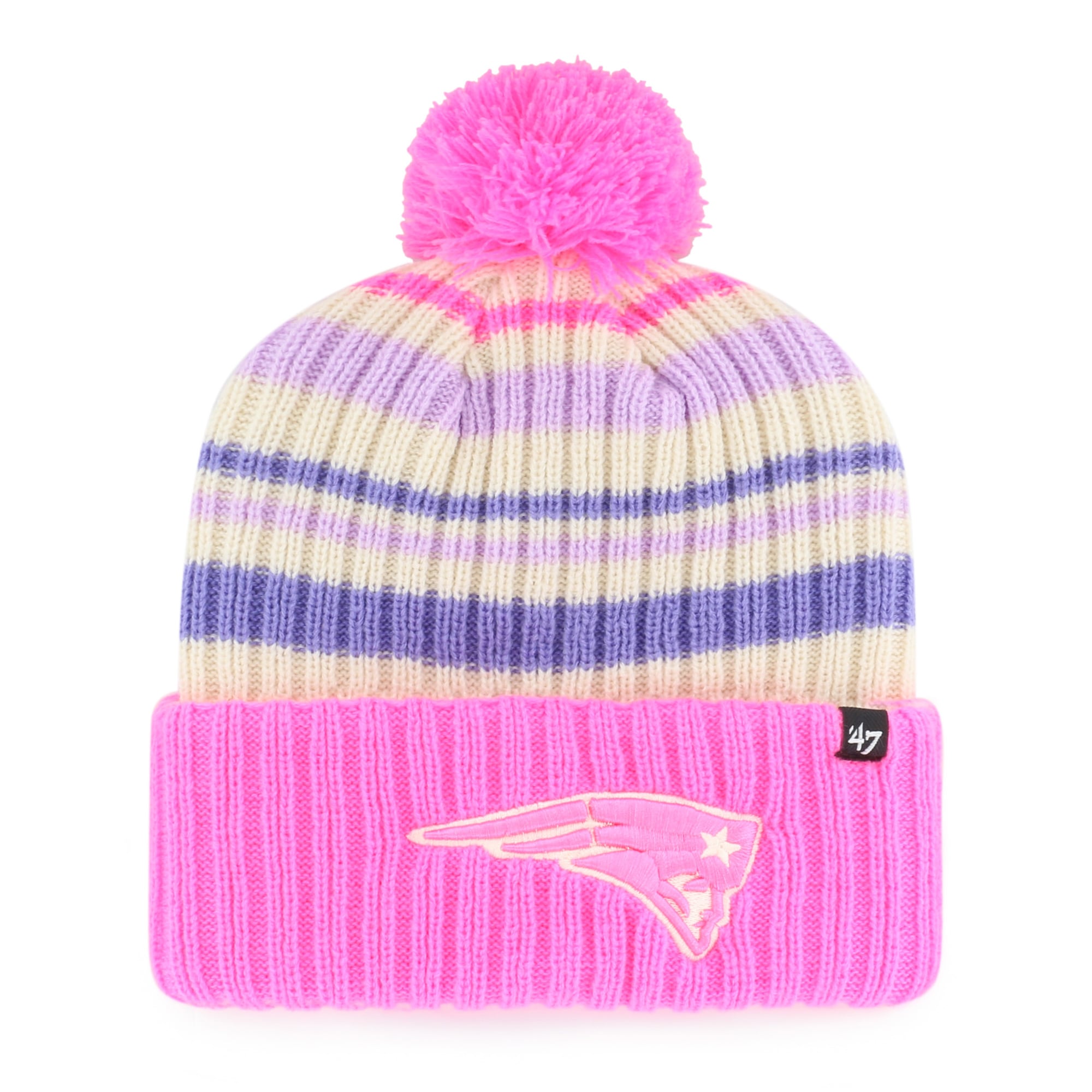 Youth '47 Pink New England Patriots Snow Fort Cuffed Knit Hat with Pom