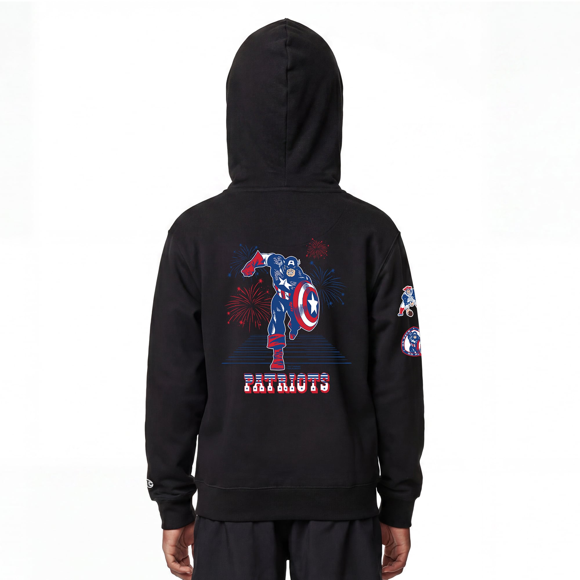 Youth Disney x Champion Black New England Patriots Captain America Full-Zip Hoodie