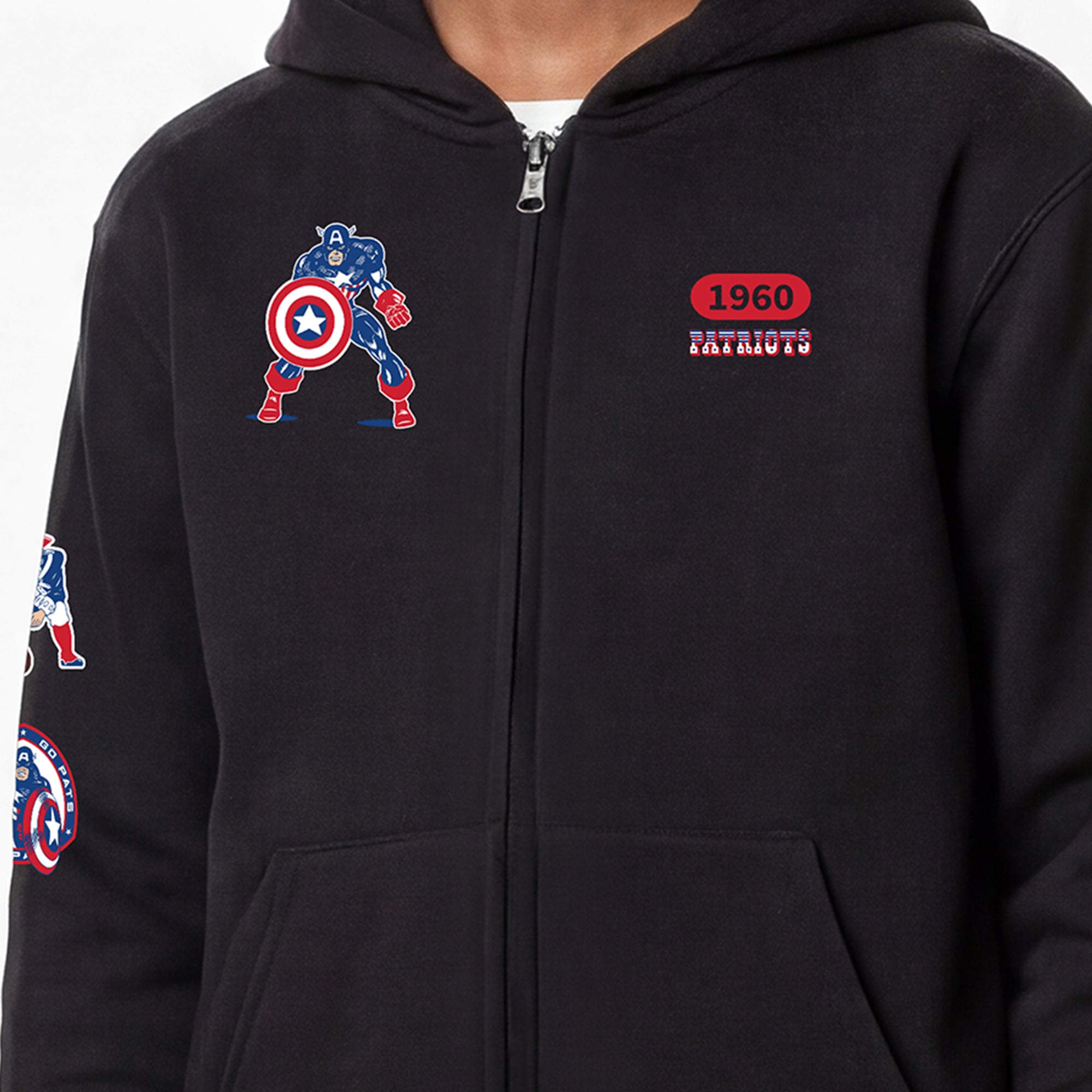Youth Disney x Champion Black New England Patriots Captain America Full-Zip Hoodie