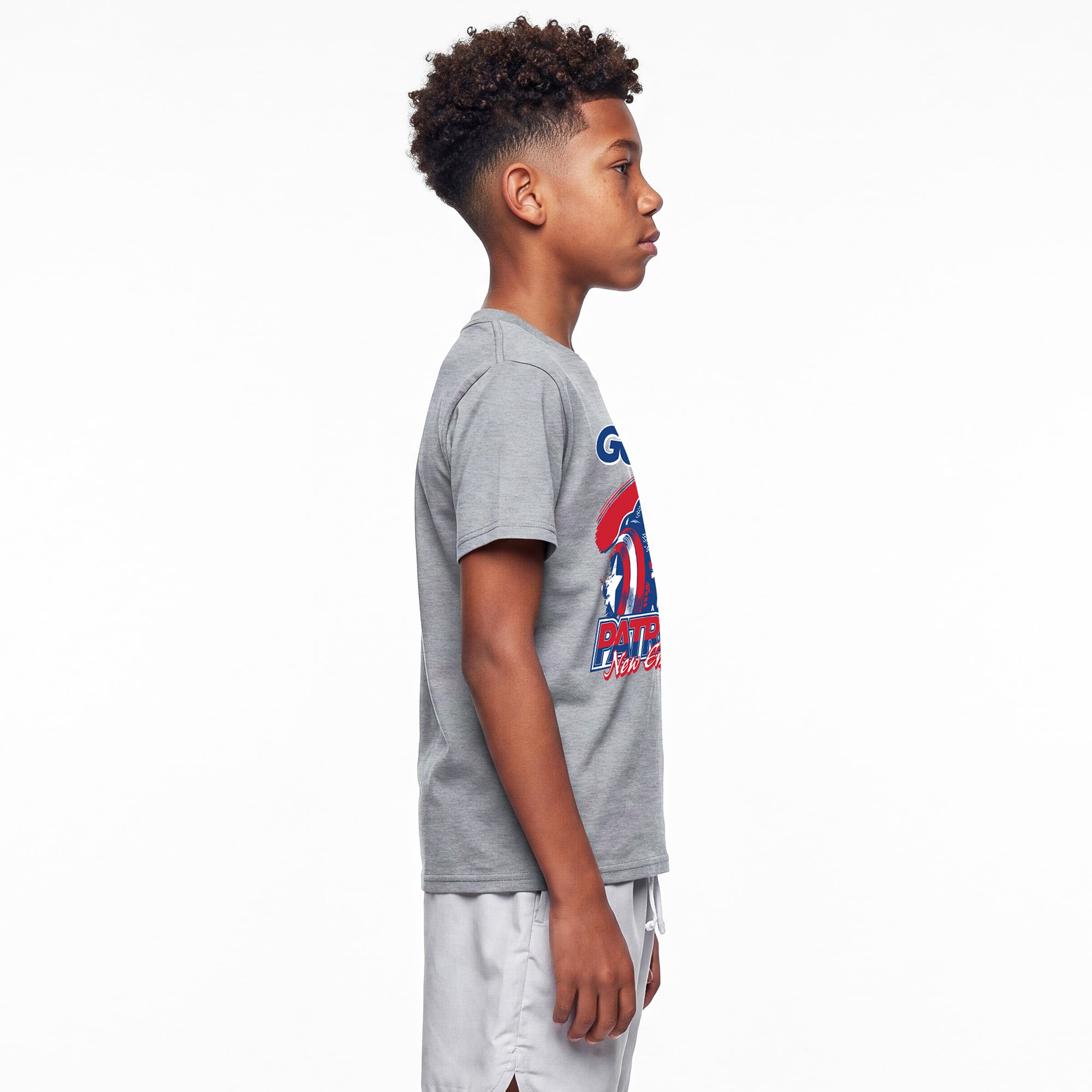 Youth Disney x Champion Heather Gray New England Patriots Captain America T-Shirt