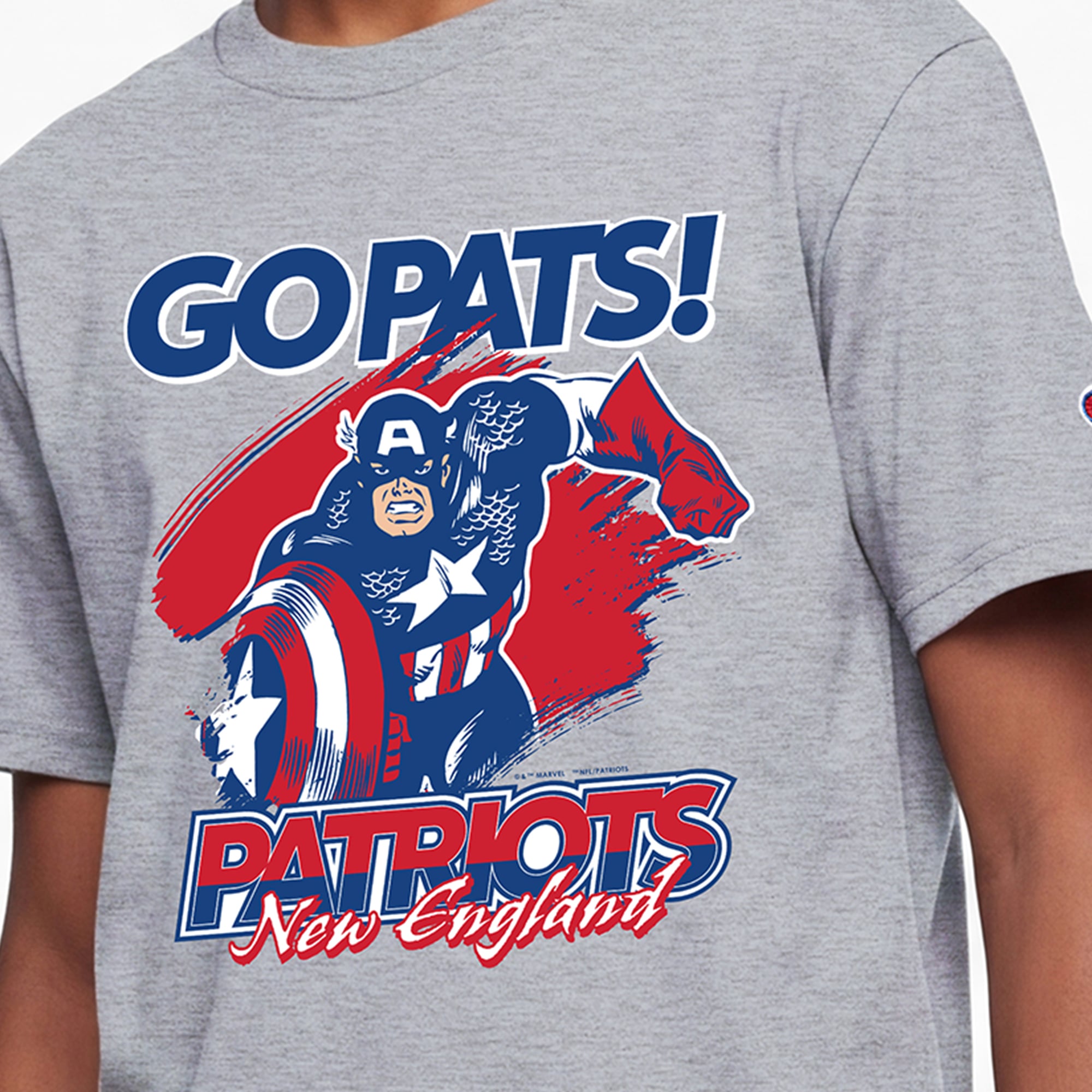 Youth Disney x Champion Heather Gray New England Patriots Captain America T-Shirt