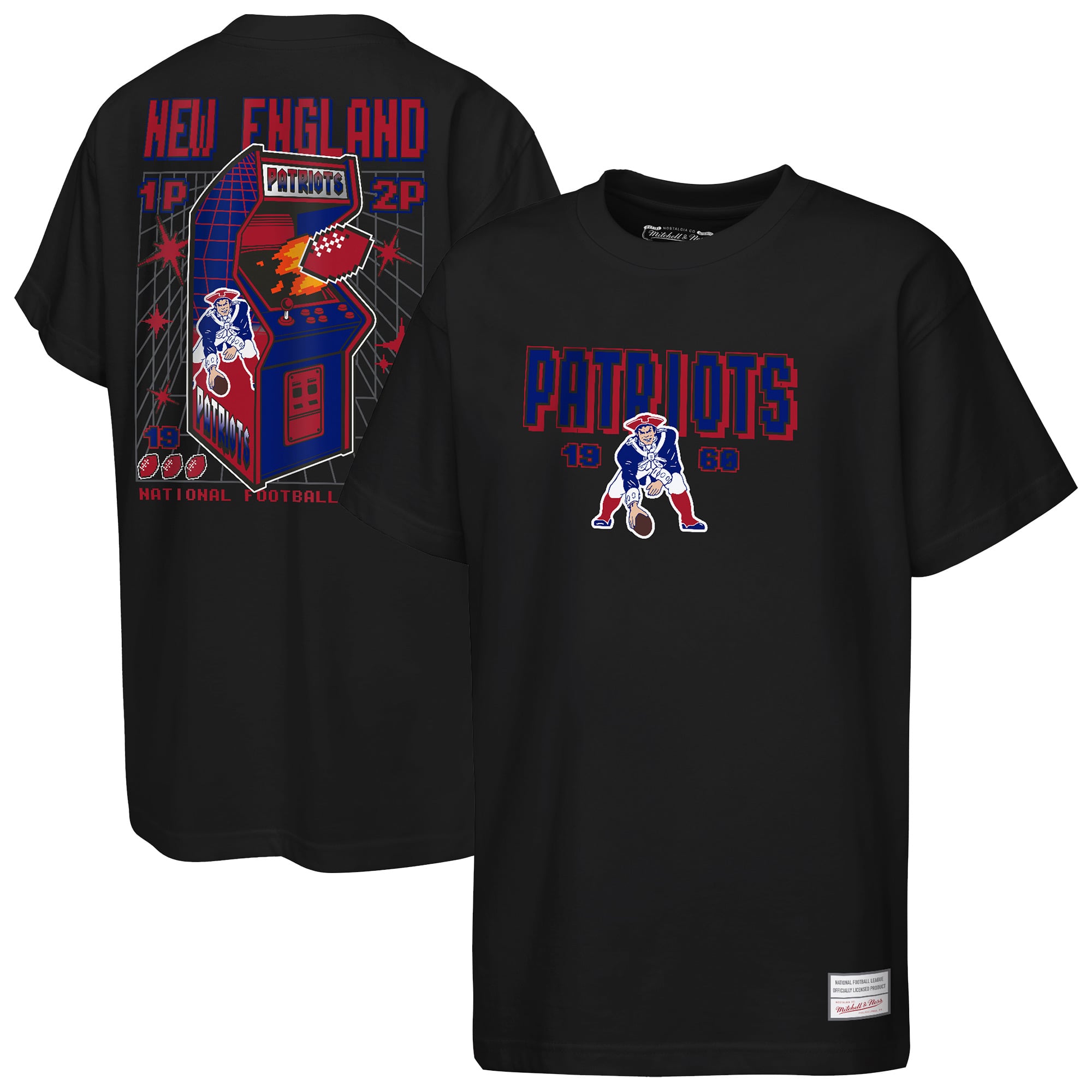 T-shirt rétro arcade Mitchell & Ness noir pour jeunes, motif New England Patriots