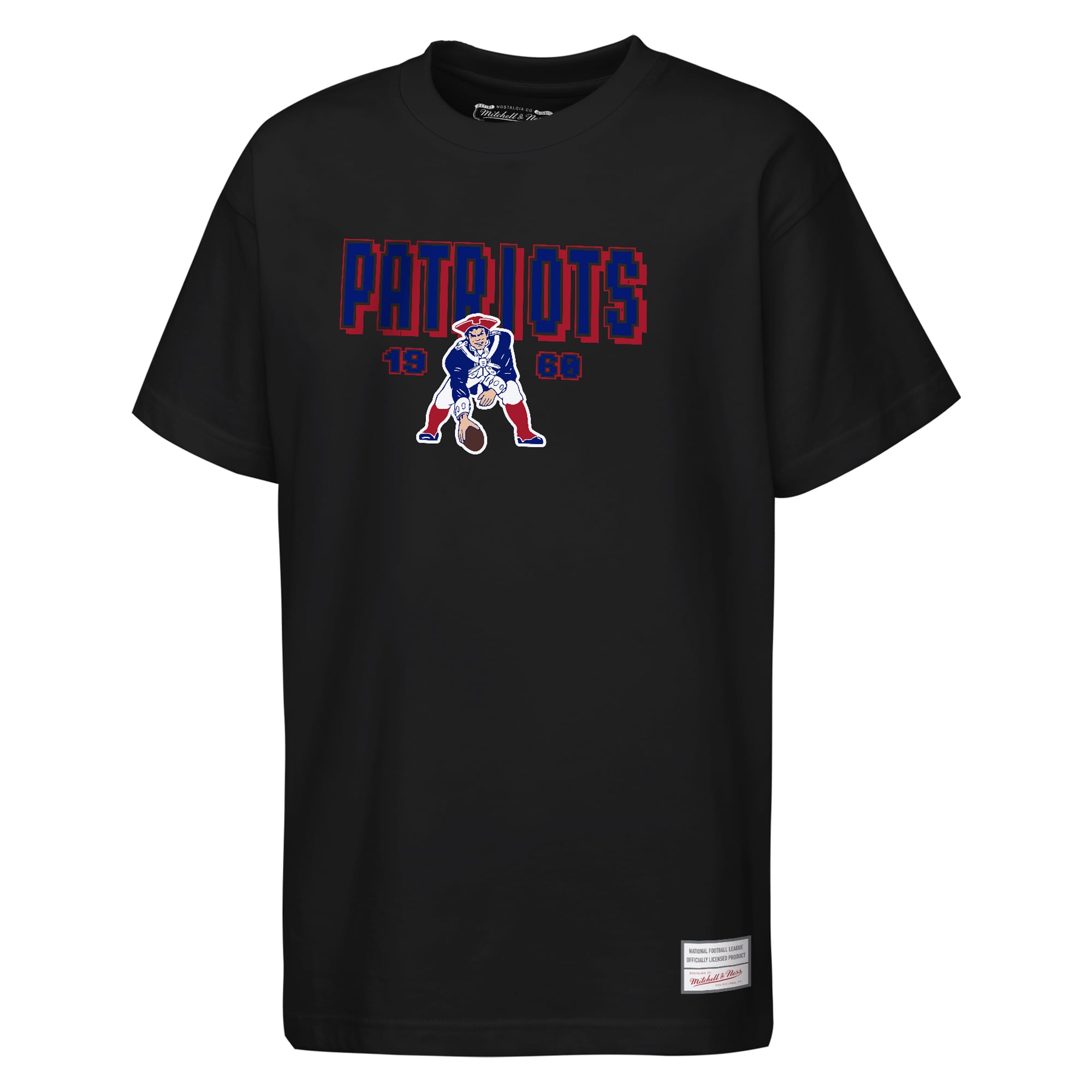 T-shirt rétro arcade Mitchell & Ness noir pour jeunes, motif New England Patriots