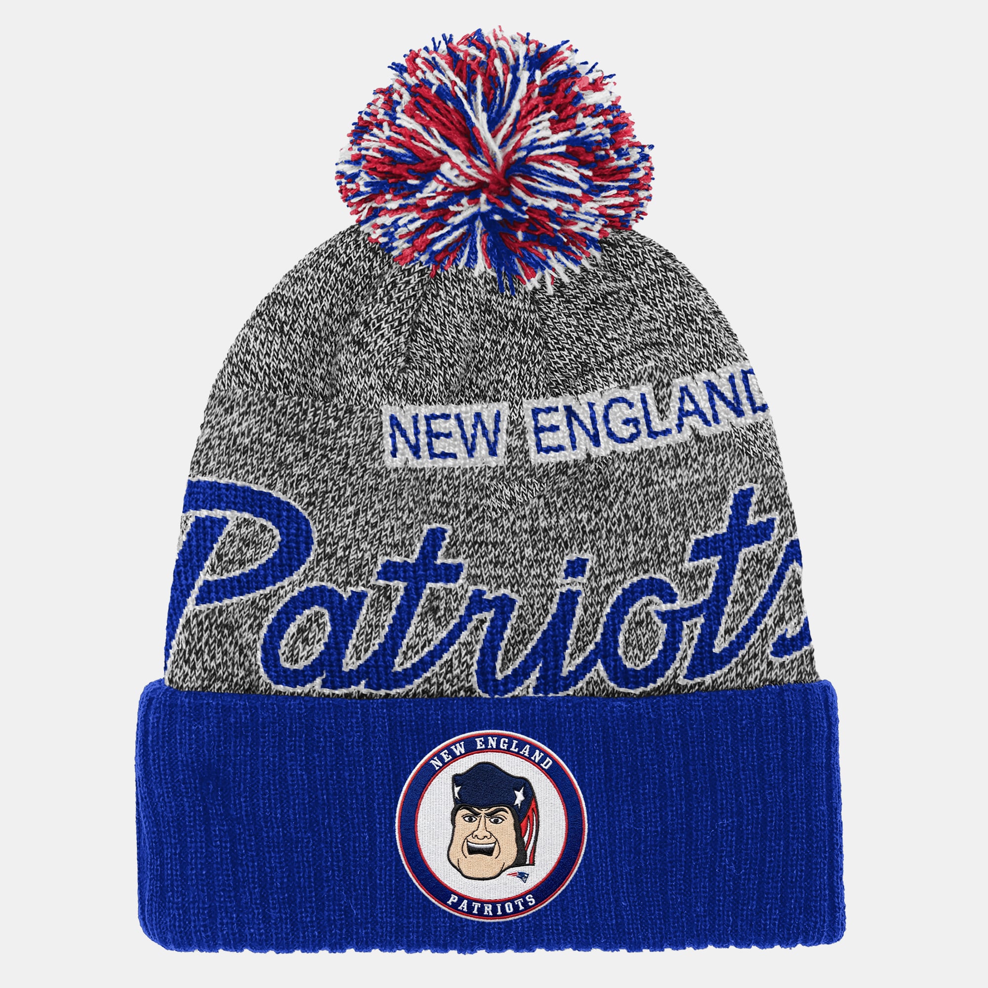 Bonnet à revers Mitchell & Ness Royal New England Patriots pour enfant, avec pompon