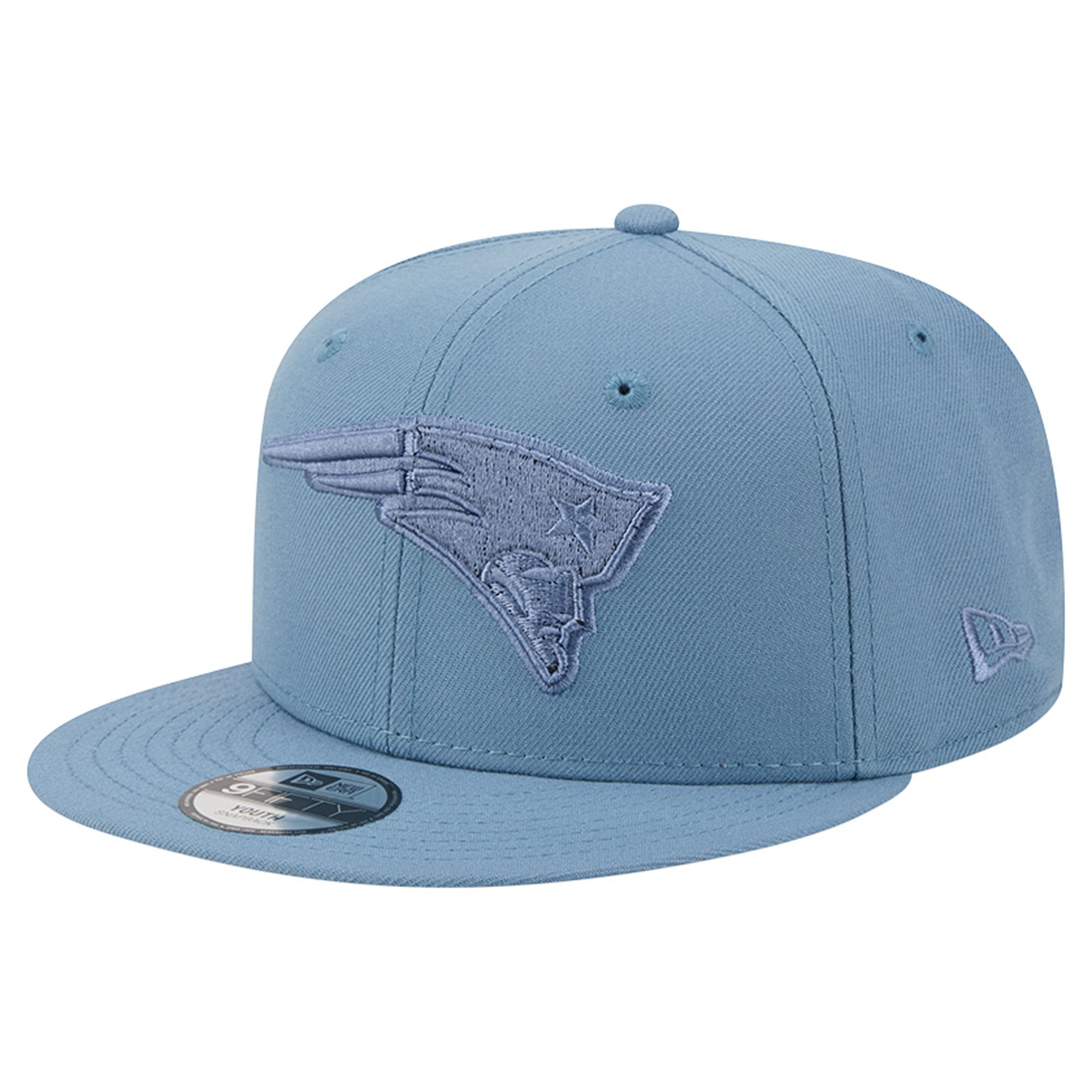 Casquette snapback New Era 9FIFTY bleue pour jeunes, coloris New England Patriots, modèle A-Frame.