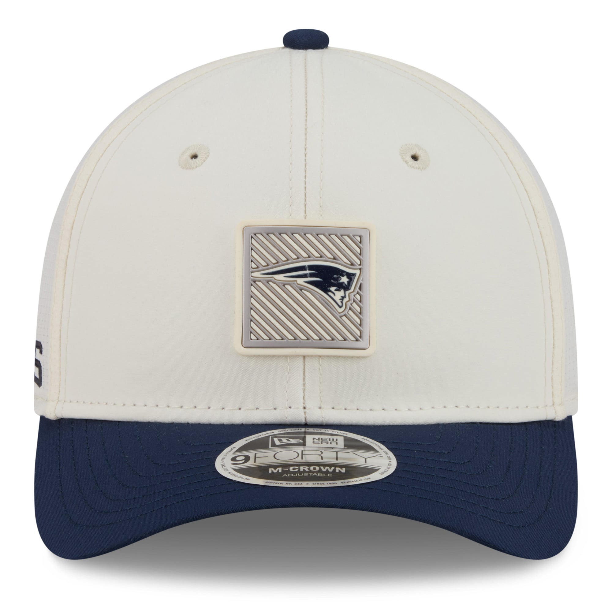 Youth New Era Cream/Navy New England Patriots 2026 Training Camp 9FORTY M-Crown Adjustable Hat