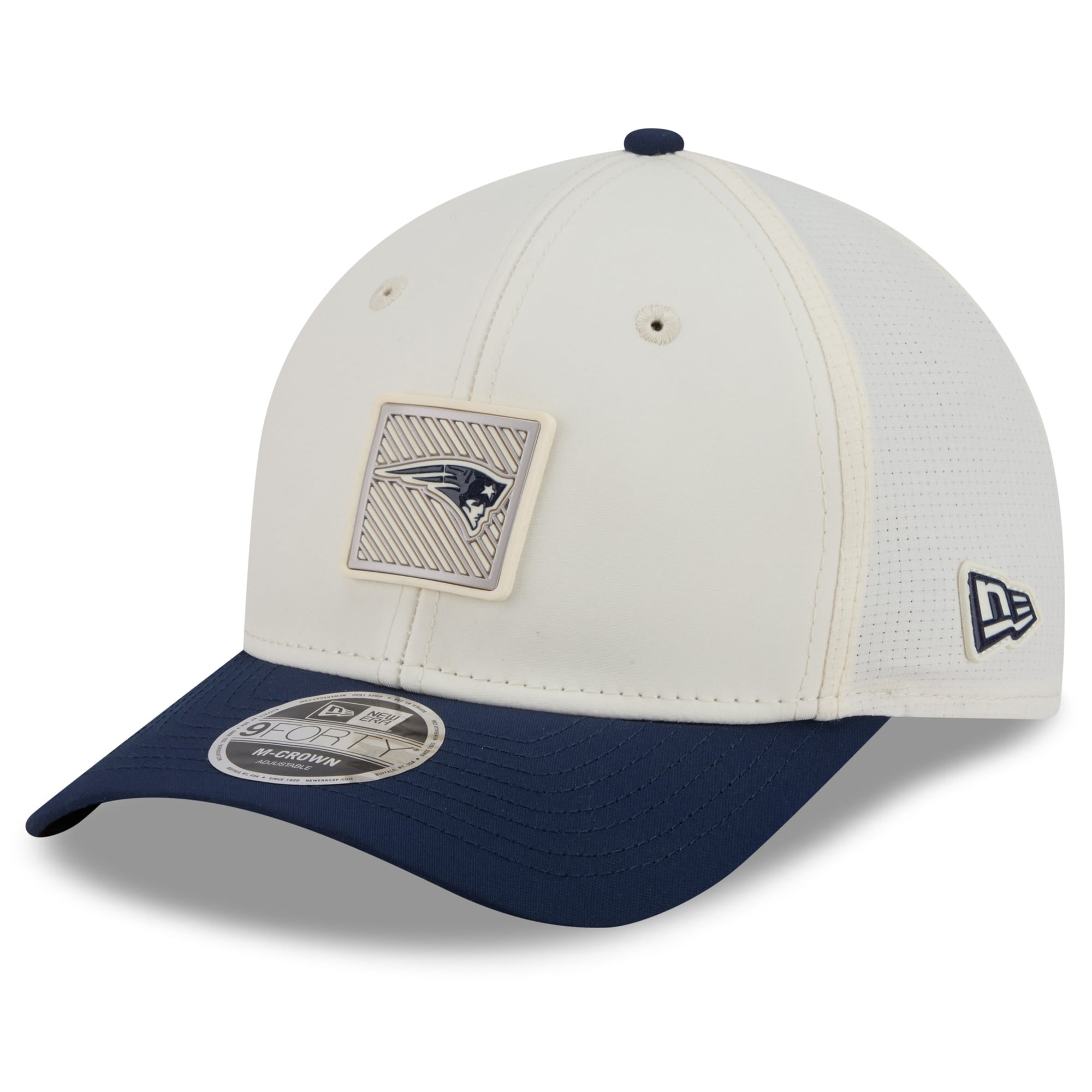 Youth New Era Cream/Navy New England Patriots 2026 Training Camp 9FORTY M-Crown Adjustable Hat