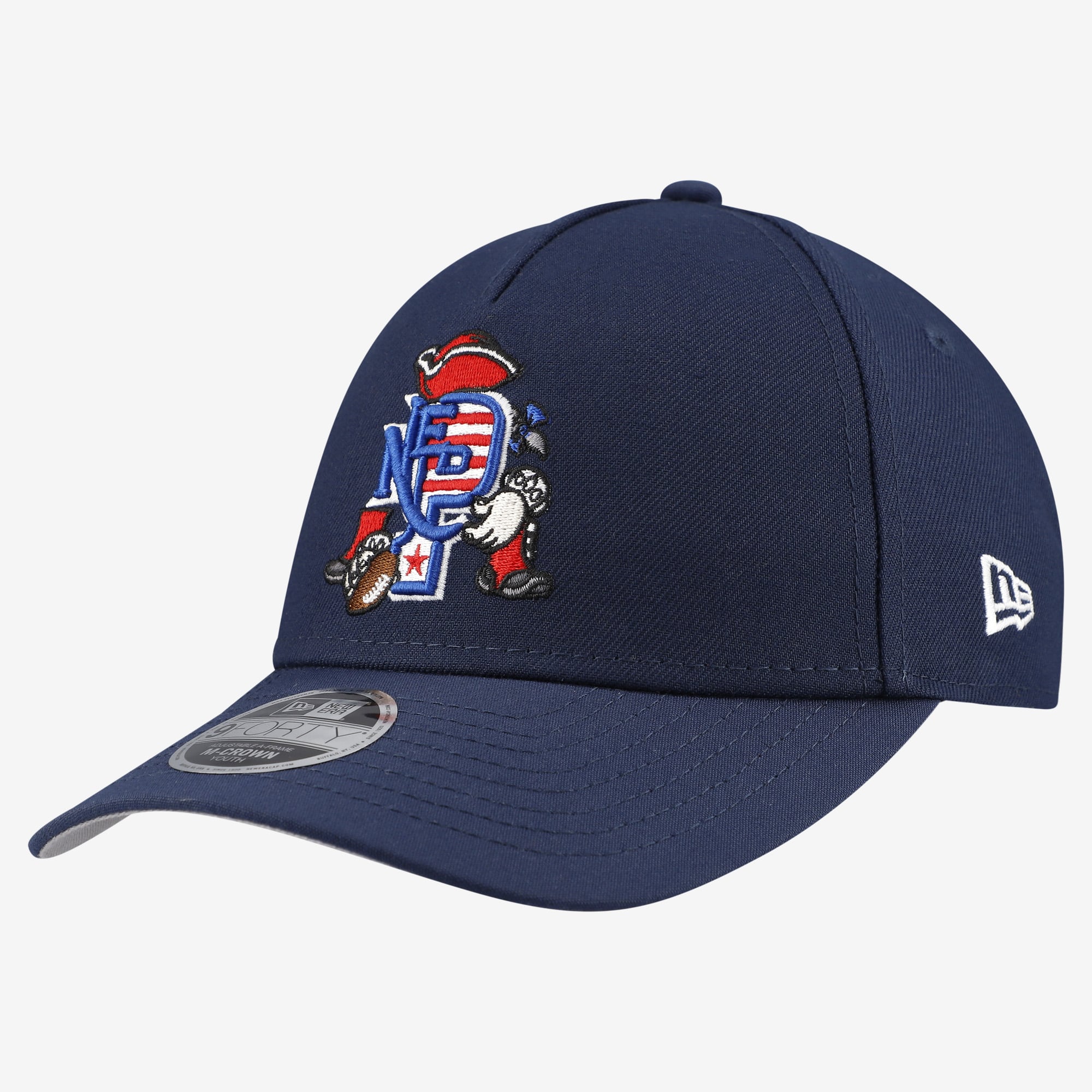 Casquette ajustable New Era 9FORTY bleu marine New England Patriots, motif dessin animé, pour jeunes