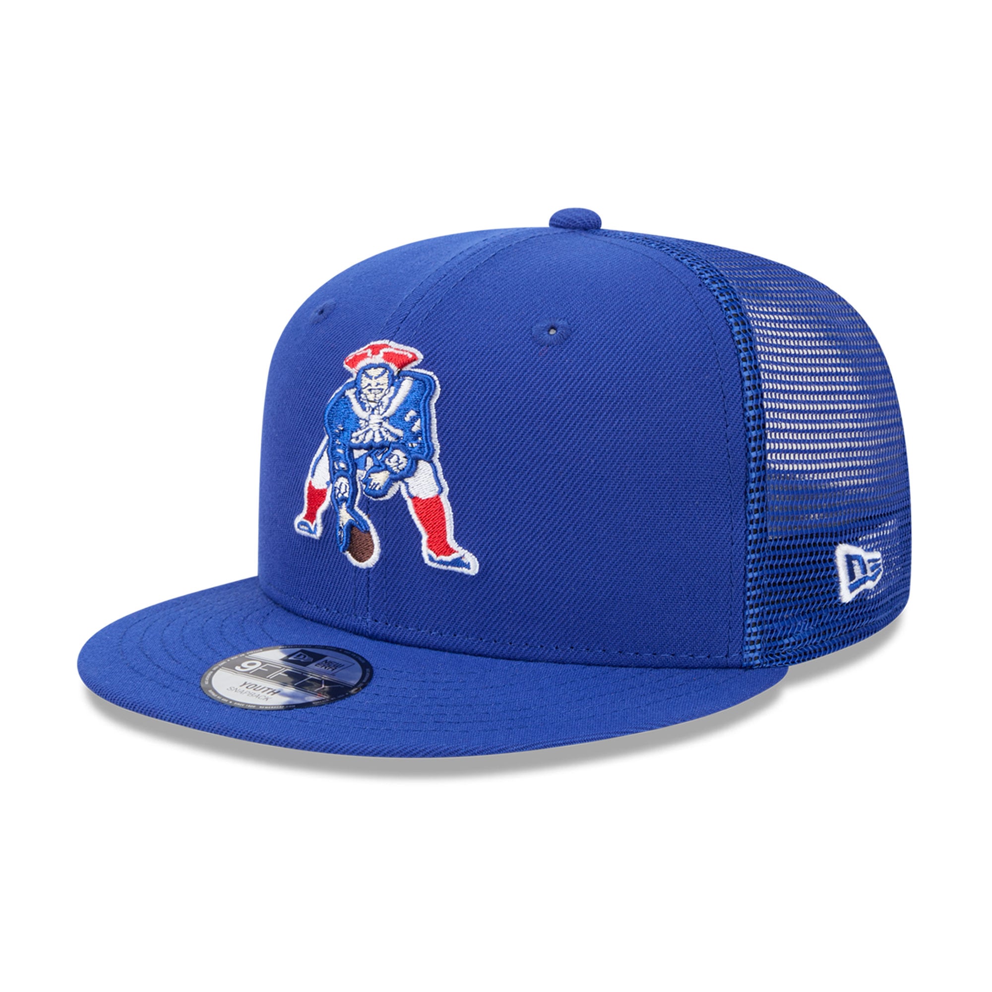 Casquette trucker New Era Royal New England Patriots Throwback Main 9FIFTY Snapback pour jeunes