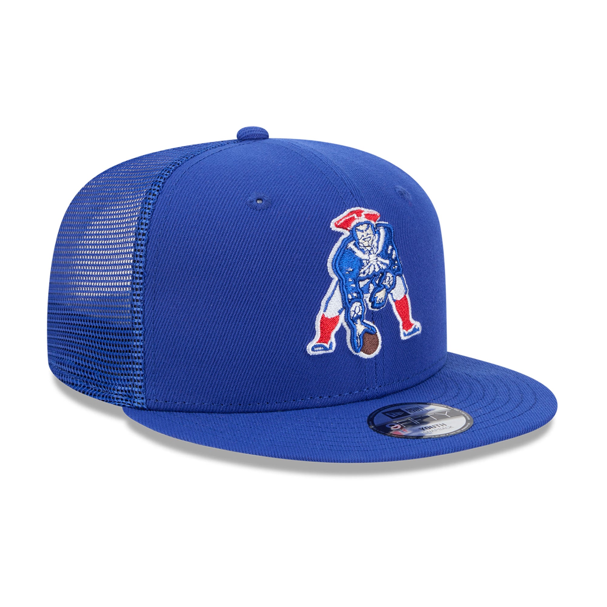 Casquette trucker New Era Royal New England Patriots Throwback Main 9FIFTY Snapback pour jeunes