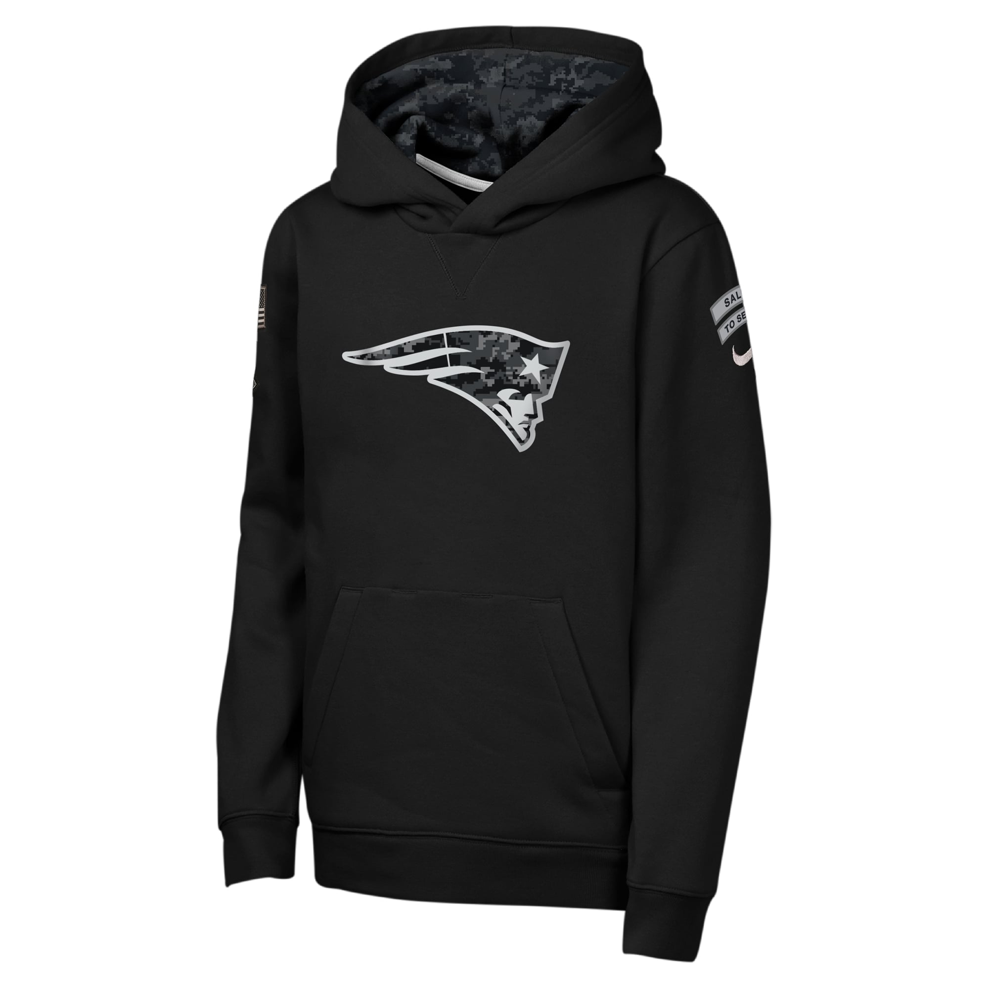 Sweat à capuche polaire Nike noir pour jeunes, New England Patriots 2026 Salute to Service Club