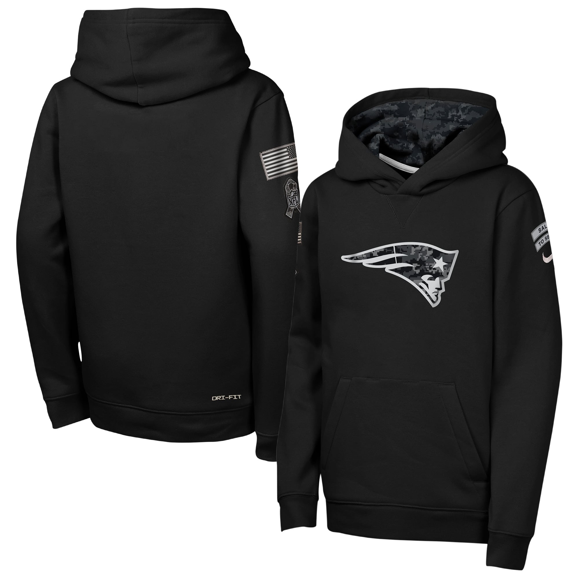 Sweat à capuche polaire Nike noir pour jeunes, New England Patriots 2026 Salute to Service Club