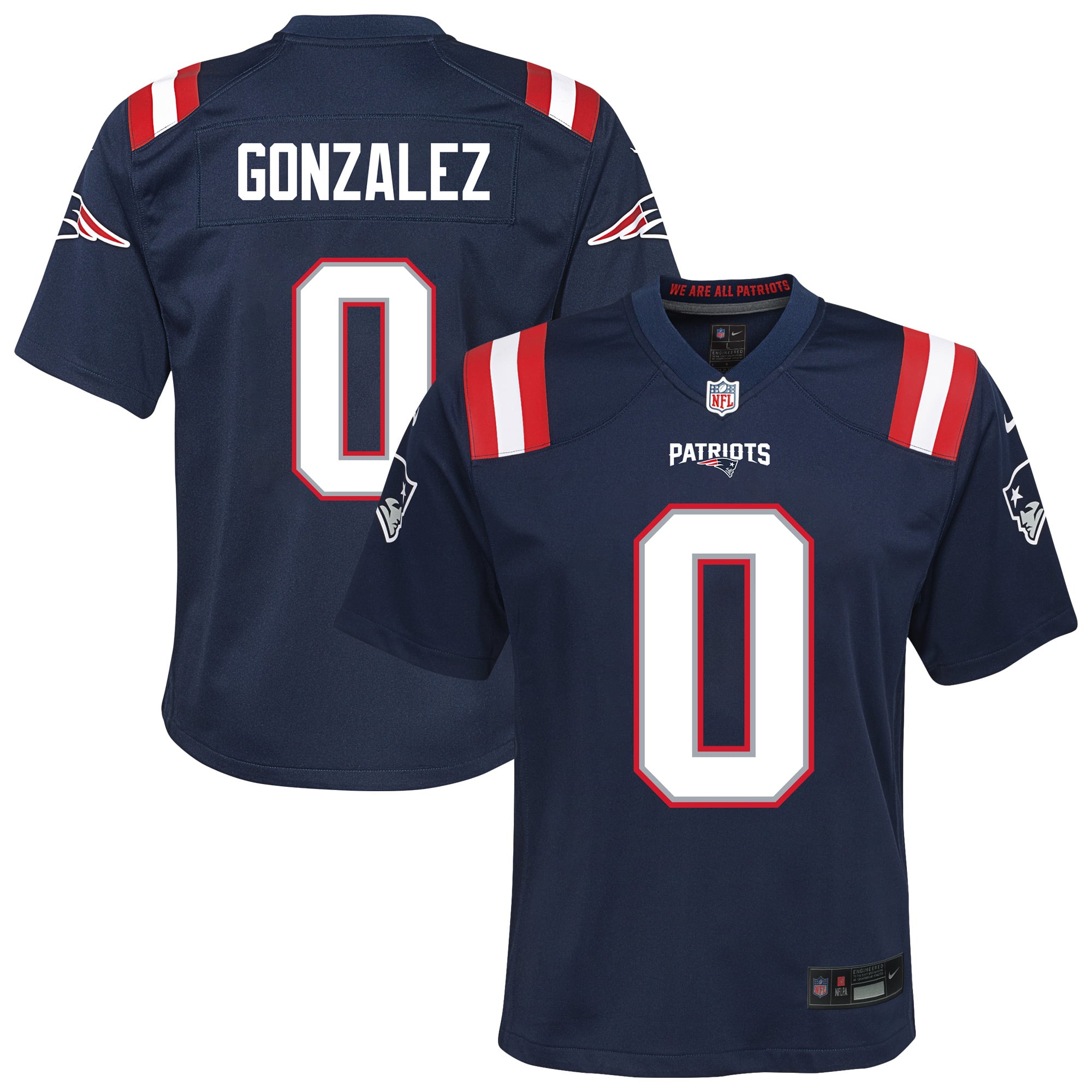 Maillot Nike Christian Gonzalez bleu marine pour jeune des New England Patriots