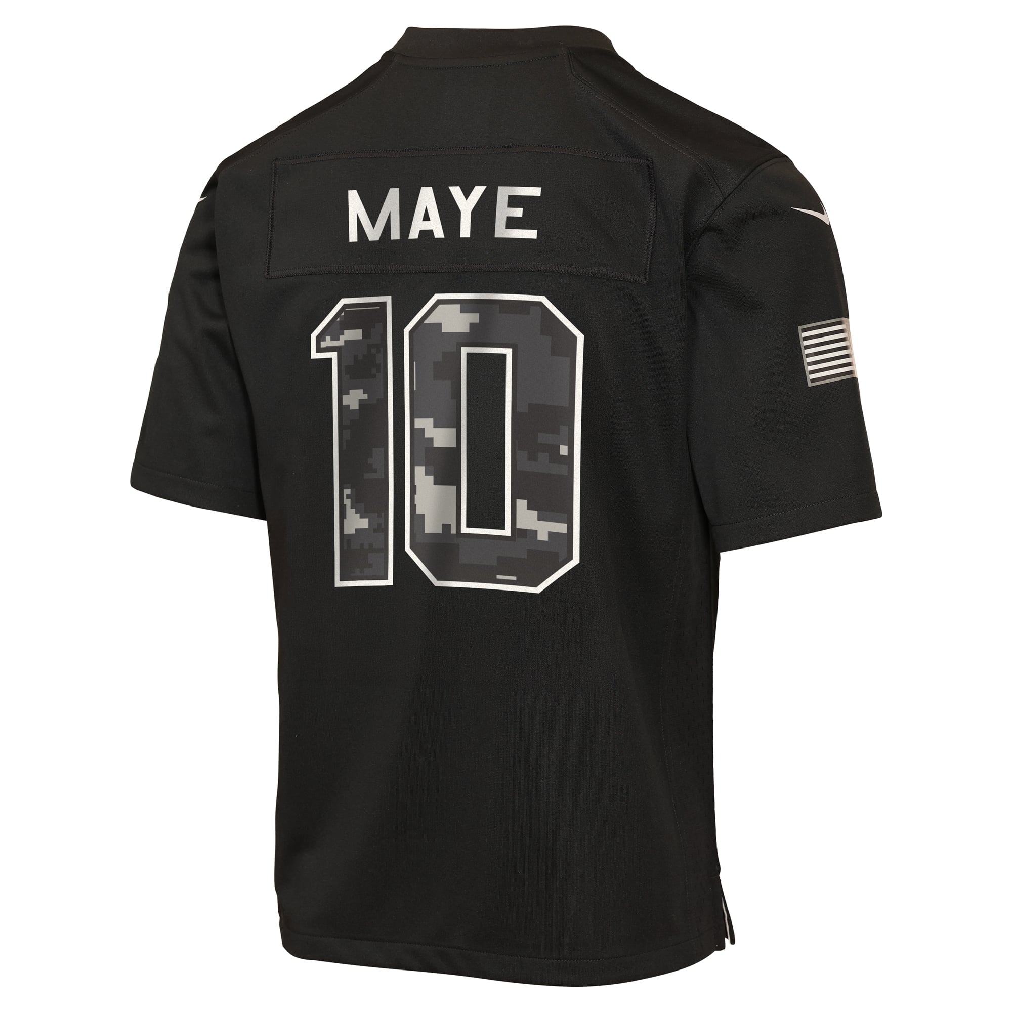 Maillot Nike Drake Maye noir pour enfant, New England Patriots, édition spéciale 2026 « Salute to Service ».