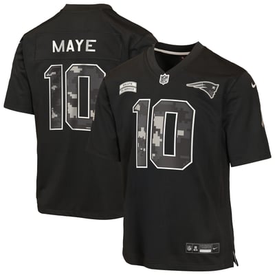 Drake Maye New England Patriots Nike Youth 2026 Salute to Service Game Jersey  - Black