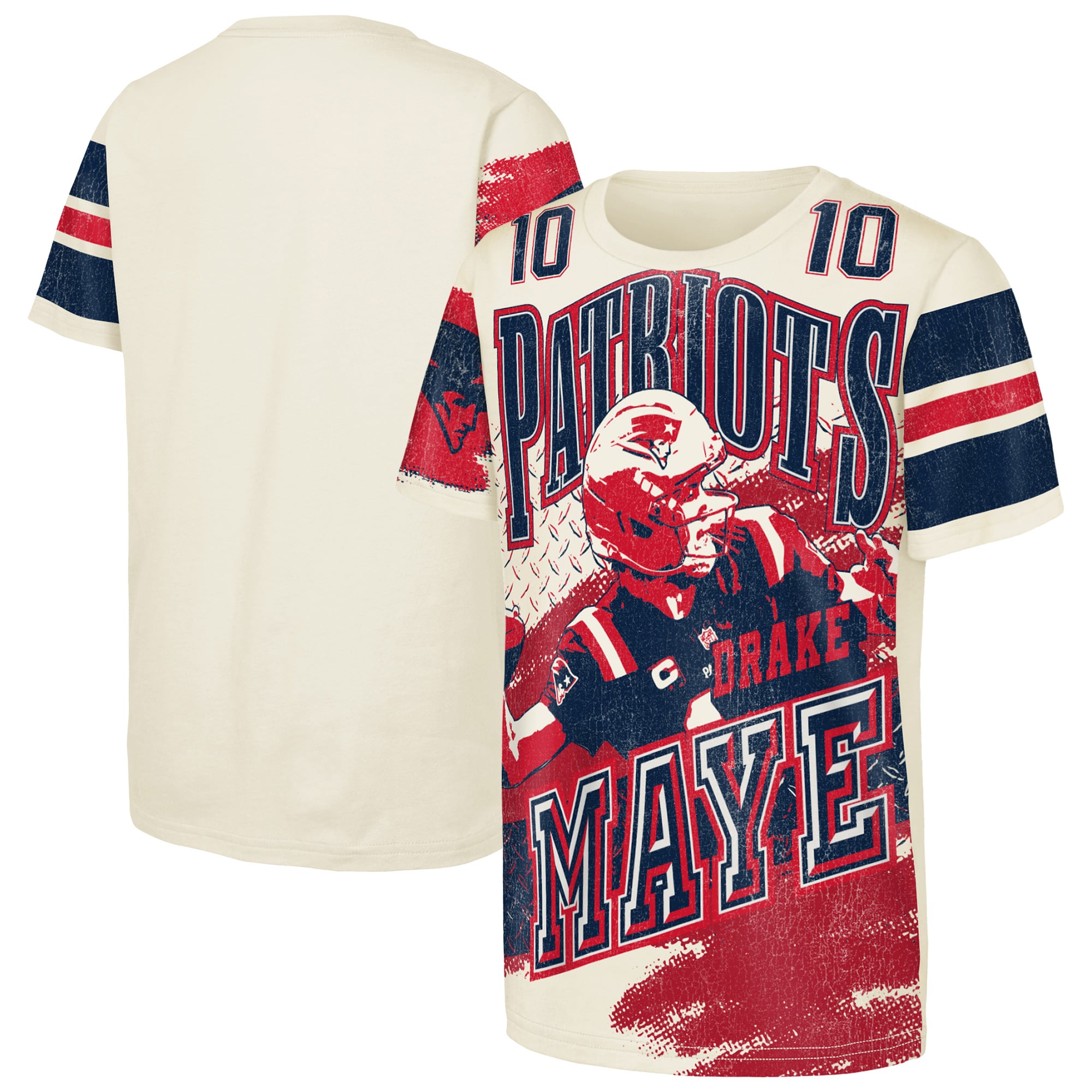 T-shirt Youth Outerstuff Drake Maye Natural New England Patriots Classic Poster