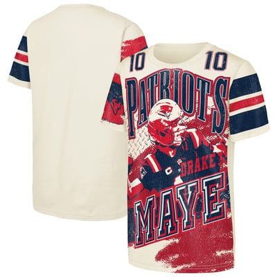 Drake Maye New England Patriots Outerstuff Youth Classic Poster T-Shirt - Natural