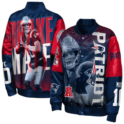 Drake Maye New England Patriots Outerstuff Youth Legendary Button-Front Satin Jacket - Navy