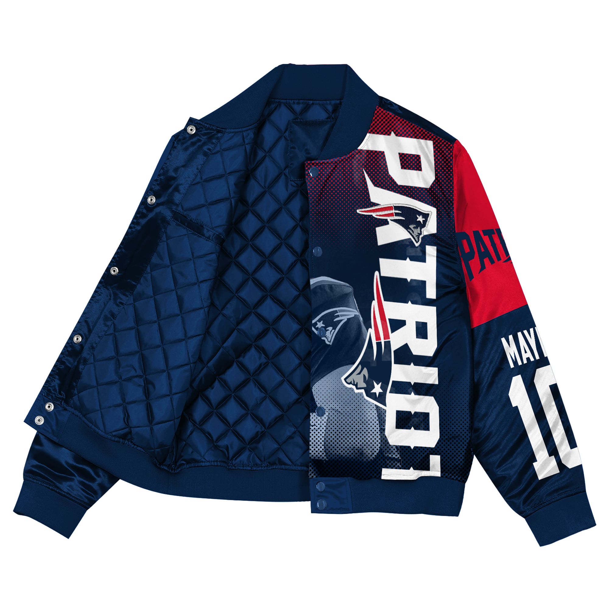 Youth Outerstuff Drake Maye Navy New England Patriots Legendary Full-Snap Satin Jacket