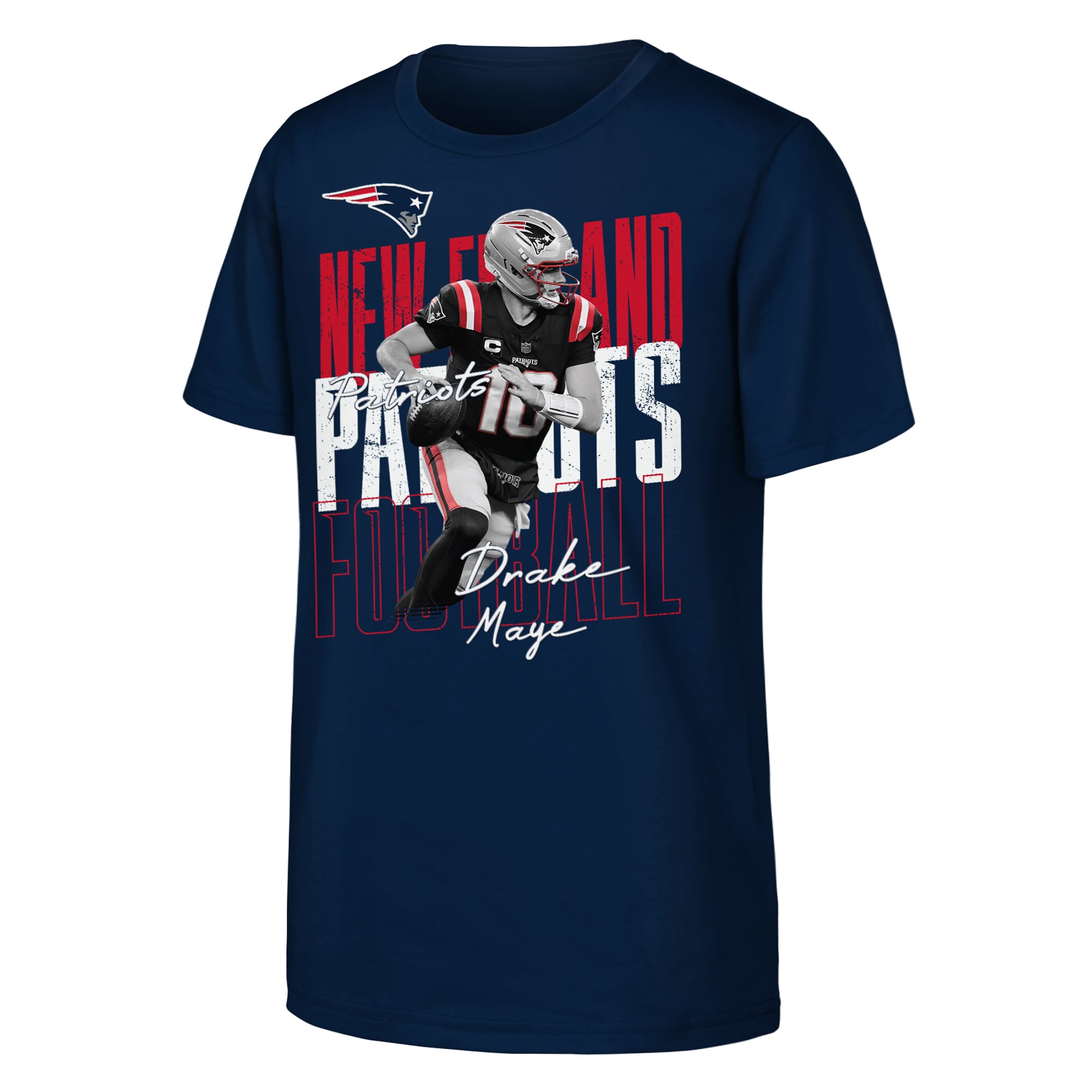 Youth Outerstuff Drake Maye Navy New England Patriots Legendary Player Card T-Shirt