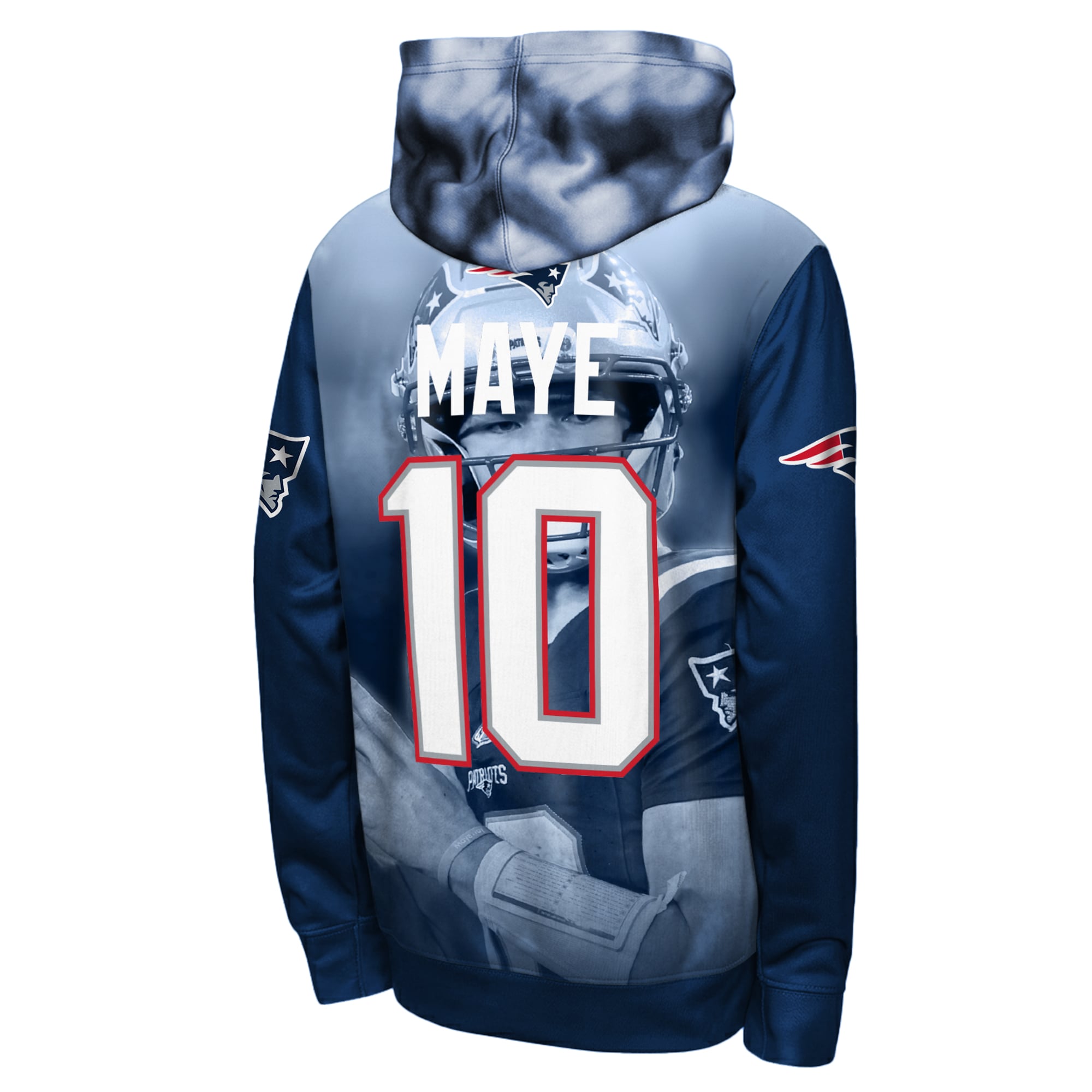Youth Outerstuff Drake Maye Navy New England Patriots Peak Performance Name & Number Hoodie