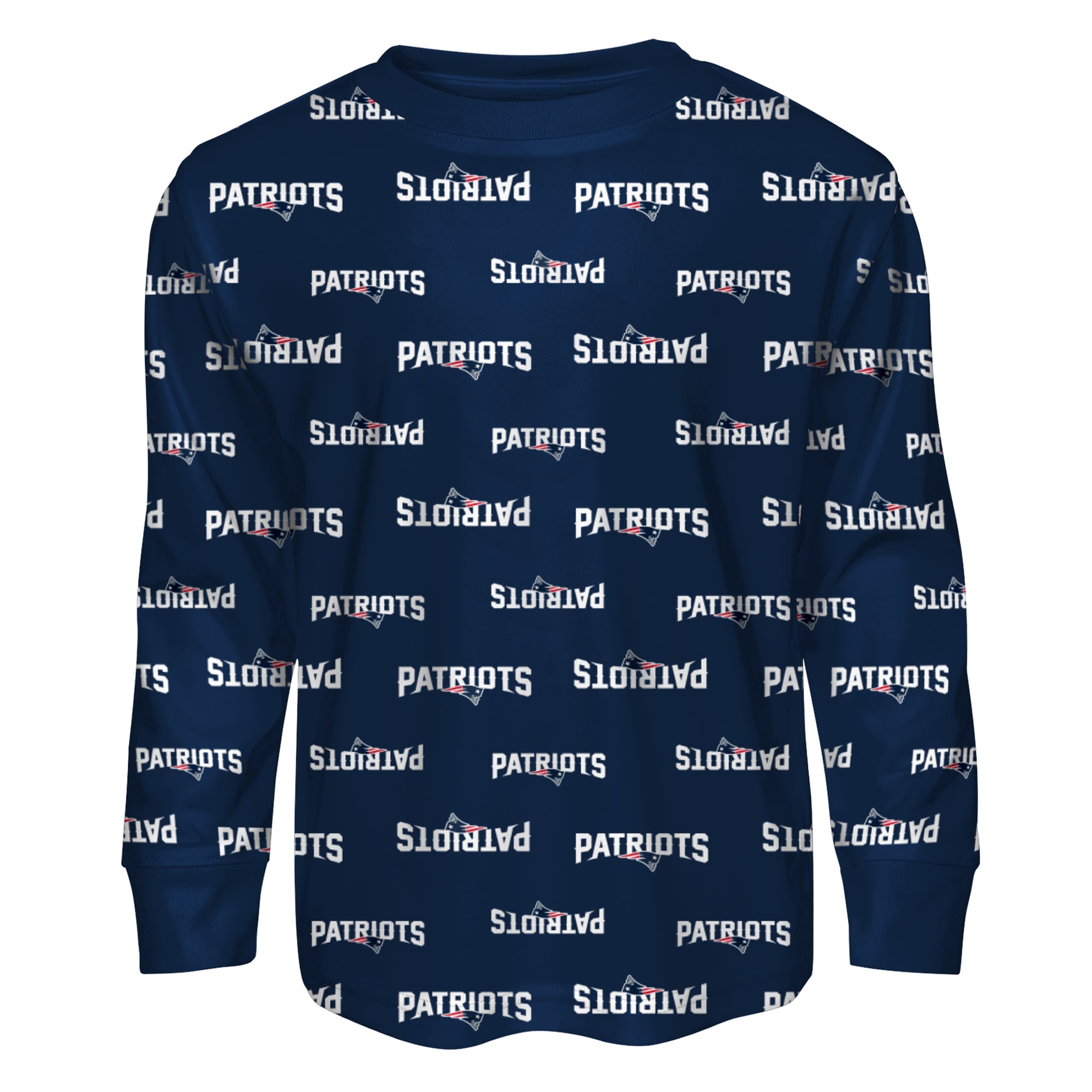 Youth Outerstuff Navy New England Patriots All-Over-Print Long Sleeve T-Shirt and Pants Sleep Set