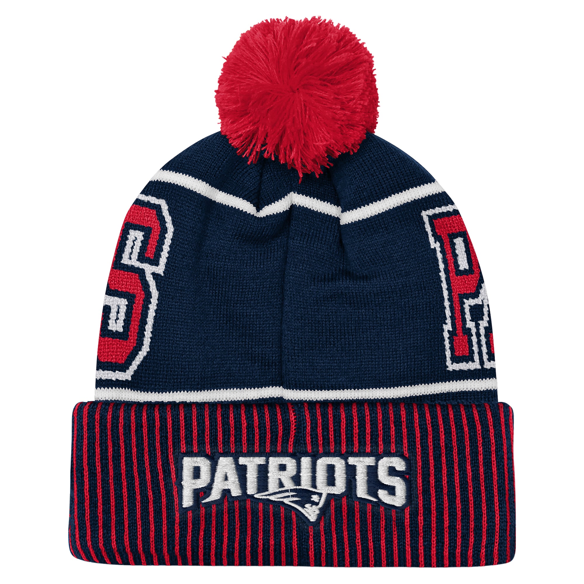 Youth Outerstuff Navy New England Patriots Highlight Cuffed Knit Hat with Pom