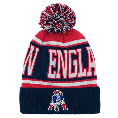 New England Patriots Outerstuff Youth Retro Highlight Cuffed Knit Hat with Pom - Navy/Red