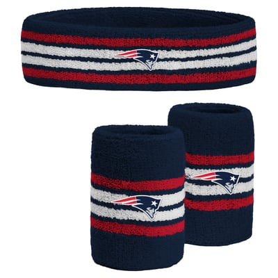  New England Patriots PRO Compression Youth Team Stripe Three-Pack Headband and Wristbands Set - Navy