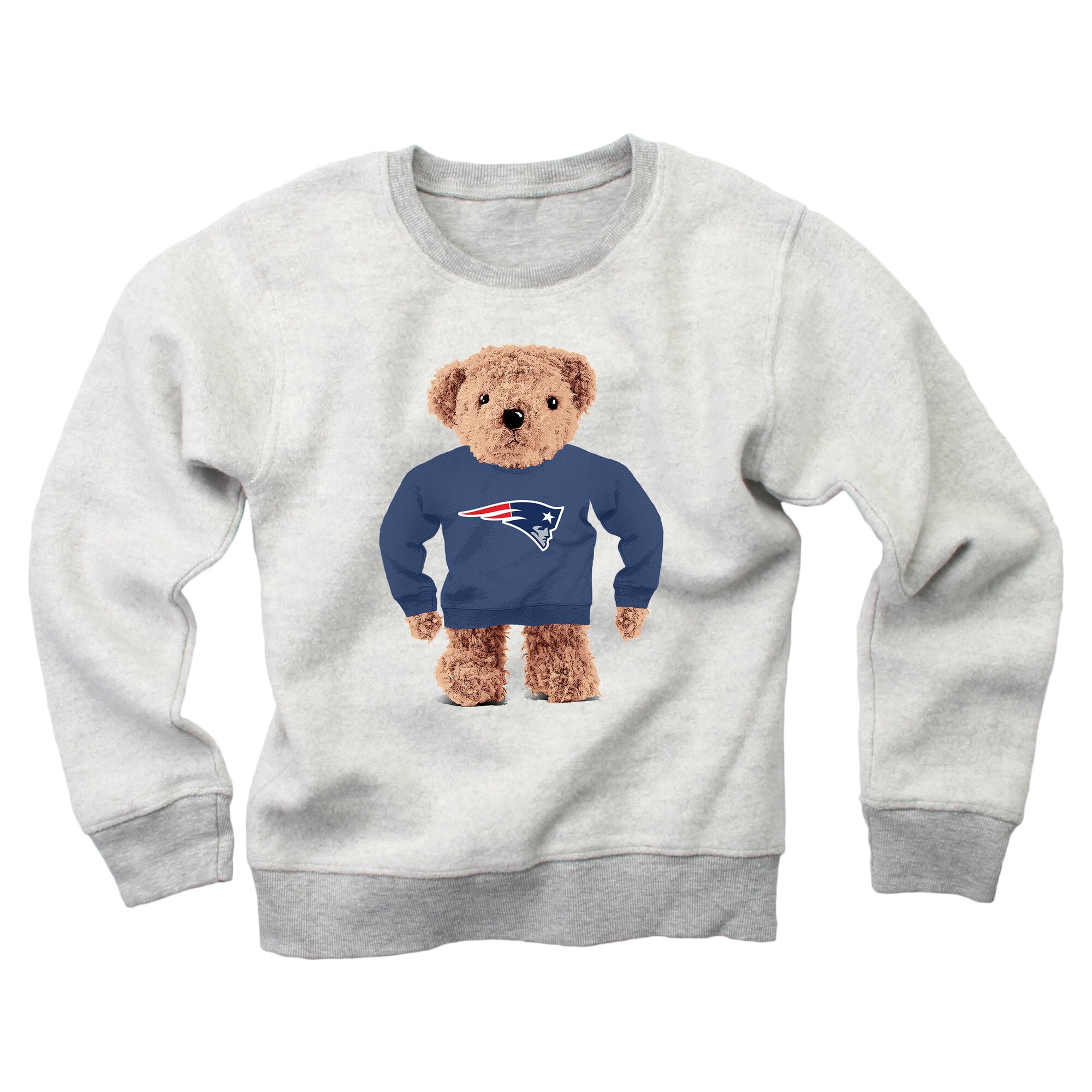 Youth Wes & Willy Gray New England Patriots Reverse Fleece Teddy Bear Sweatshirt