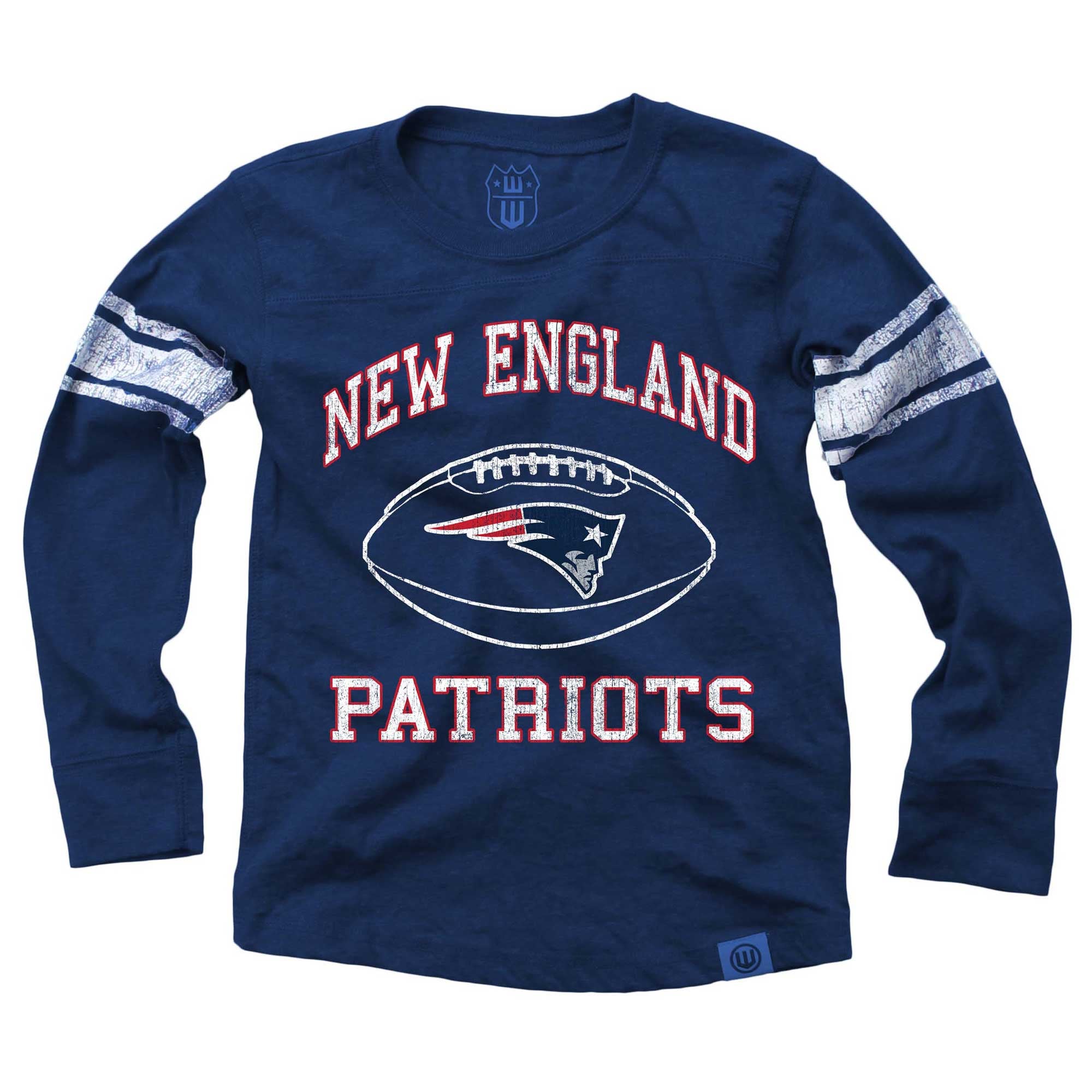 T-shirt de football à manches longues bleu marine Wes & Willy pour jeunes New England Patriots