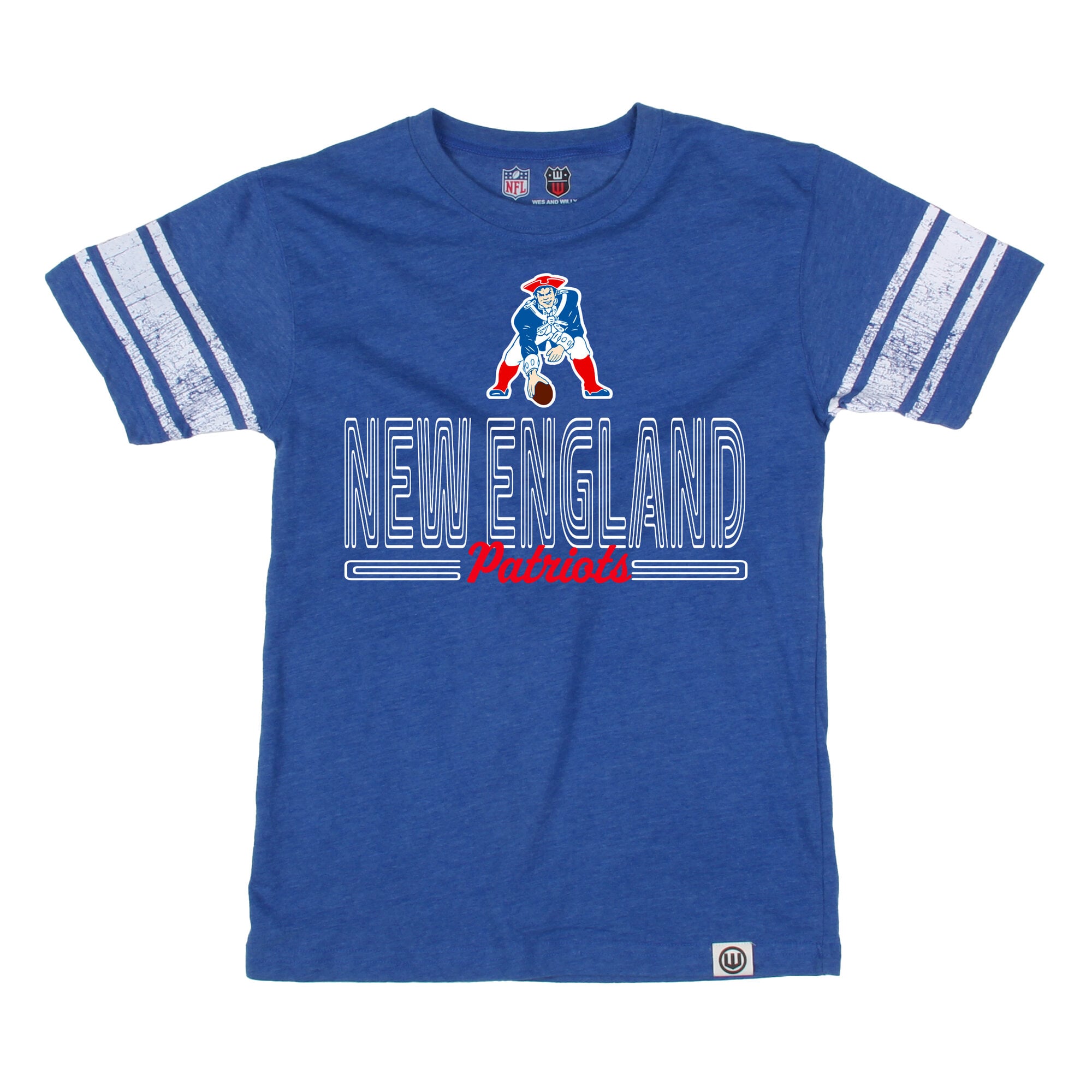 Youth Wes & Willy Royal New England Patriots Football Jersey T-Shirt