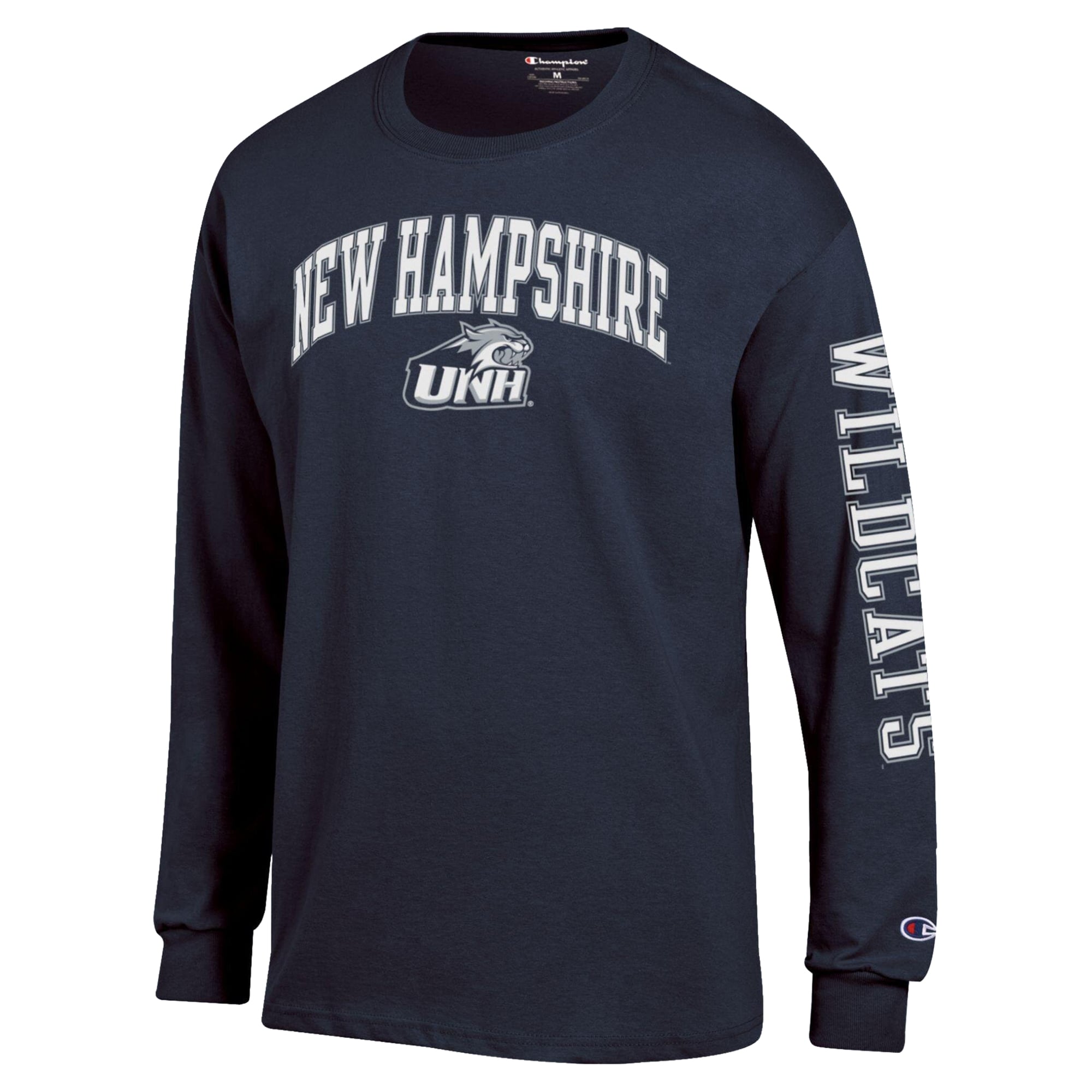 T-shirt à manches longues Champion pour homme, bleu marine, logo des New Hampshire Wildcats.