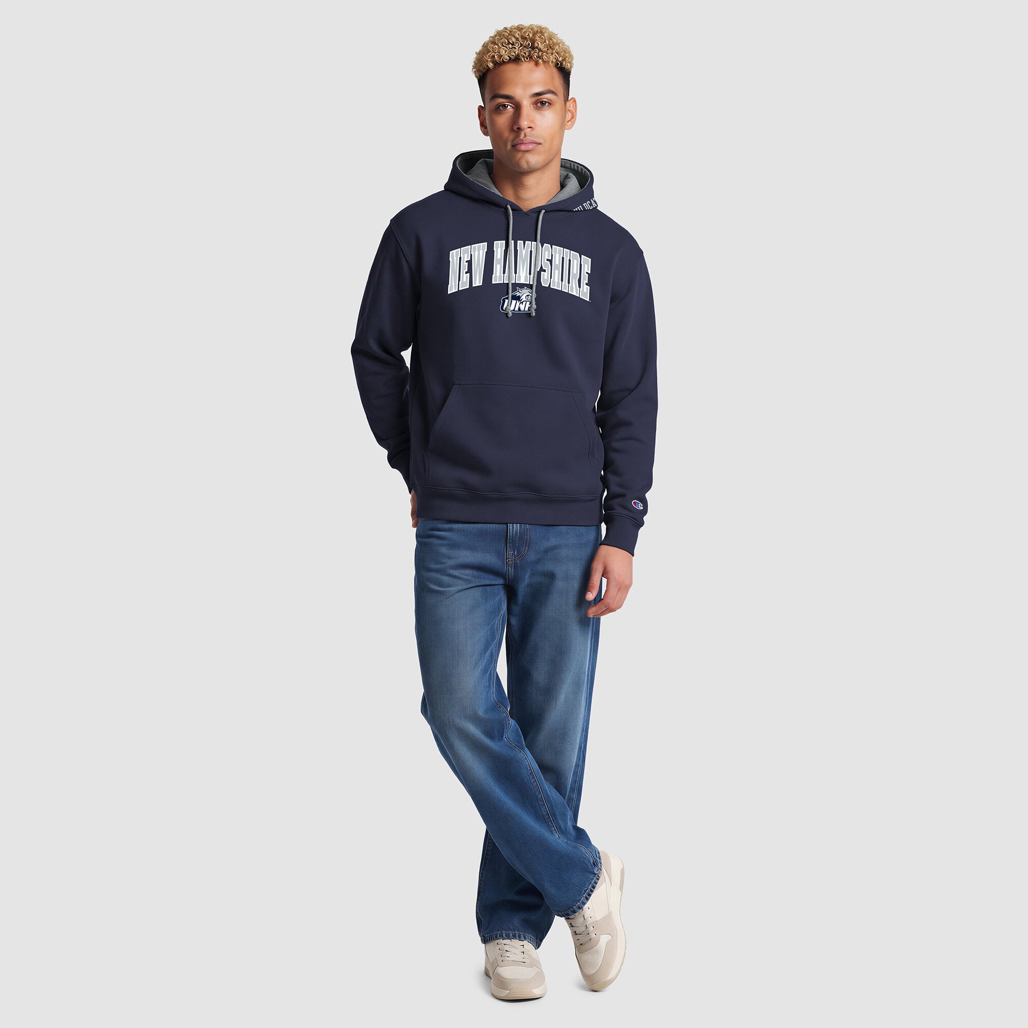 Men's Champion Navy/Heather Gray New Hampshire Wildcats Contrast Hoodie