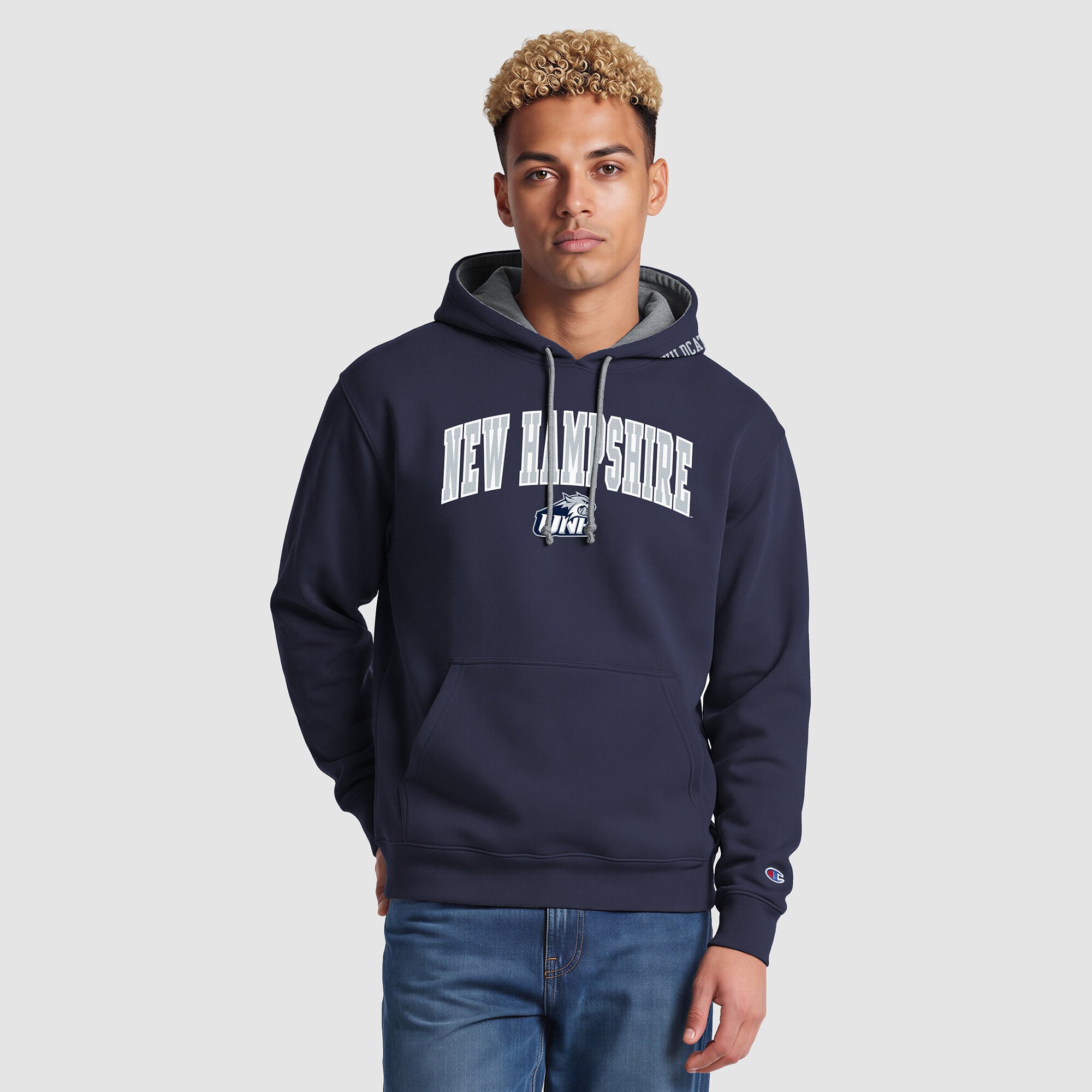 Men's Champion Navy/Heather Gray New Hampshire Wildcats Contrast Hoodie