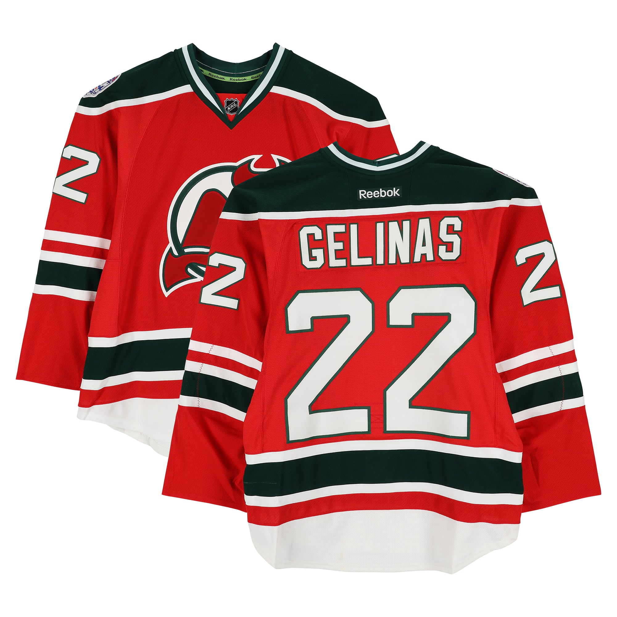 Eric Gelinas New Jersey Devils Practice-Used #22 Red Jersey vs. New York Rangers on January 26, 2014