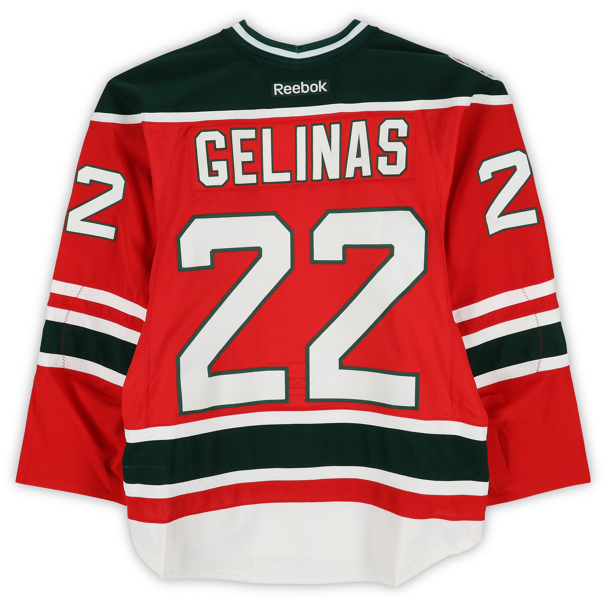Eric Gelinas New Jersey Devils Practice-Used #22 Red Jersey vs. New York Rangers on January 26, 2014
