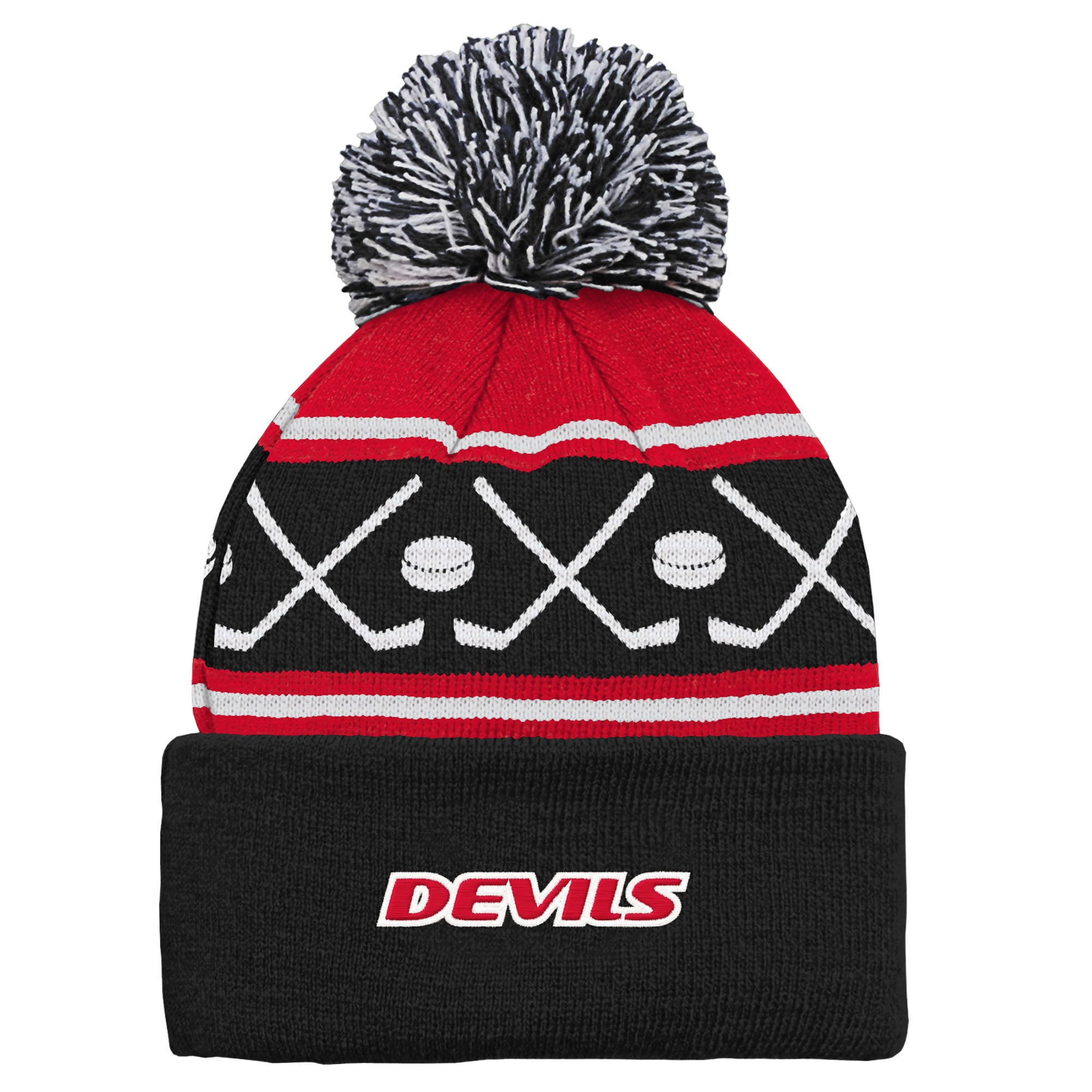 Bonnet tricoté à revers et pompon pour bébé avec motif New Jersey Devils Face-Off