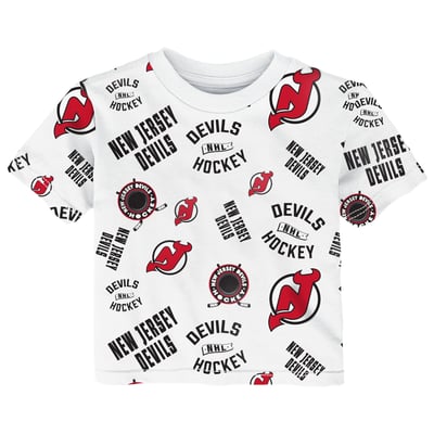 Infant New Jersey Devils Outerstuff White Run Down Allover Print T-Shirt