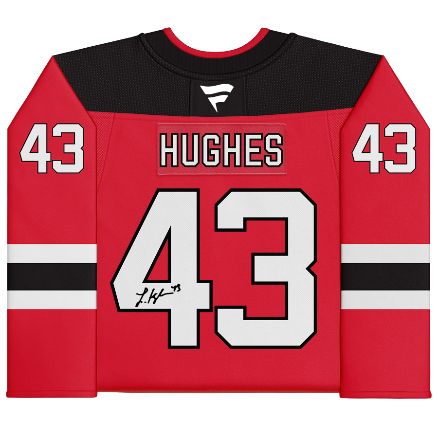 Maillot premium dédicacé des New Jersey Devils par Luke Hughes, Red Fanatics