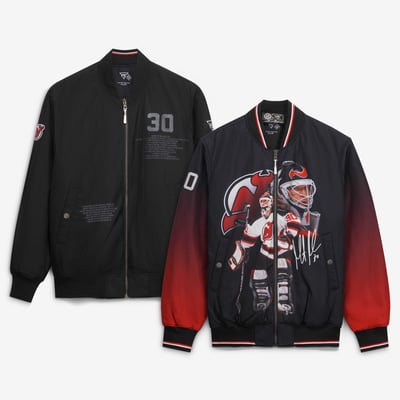 Men's New Jersey Devils Martin Brodeur AW Chang Black Reversible Full-Zip Bomber Jacket