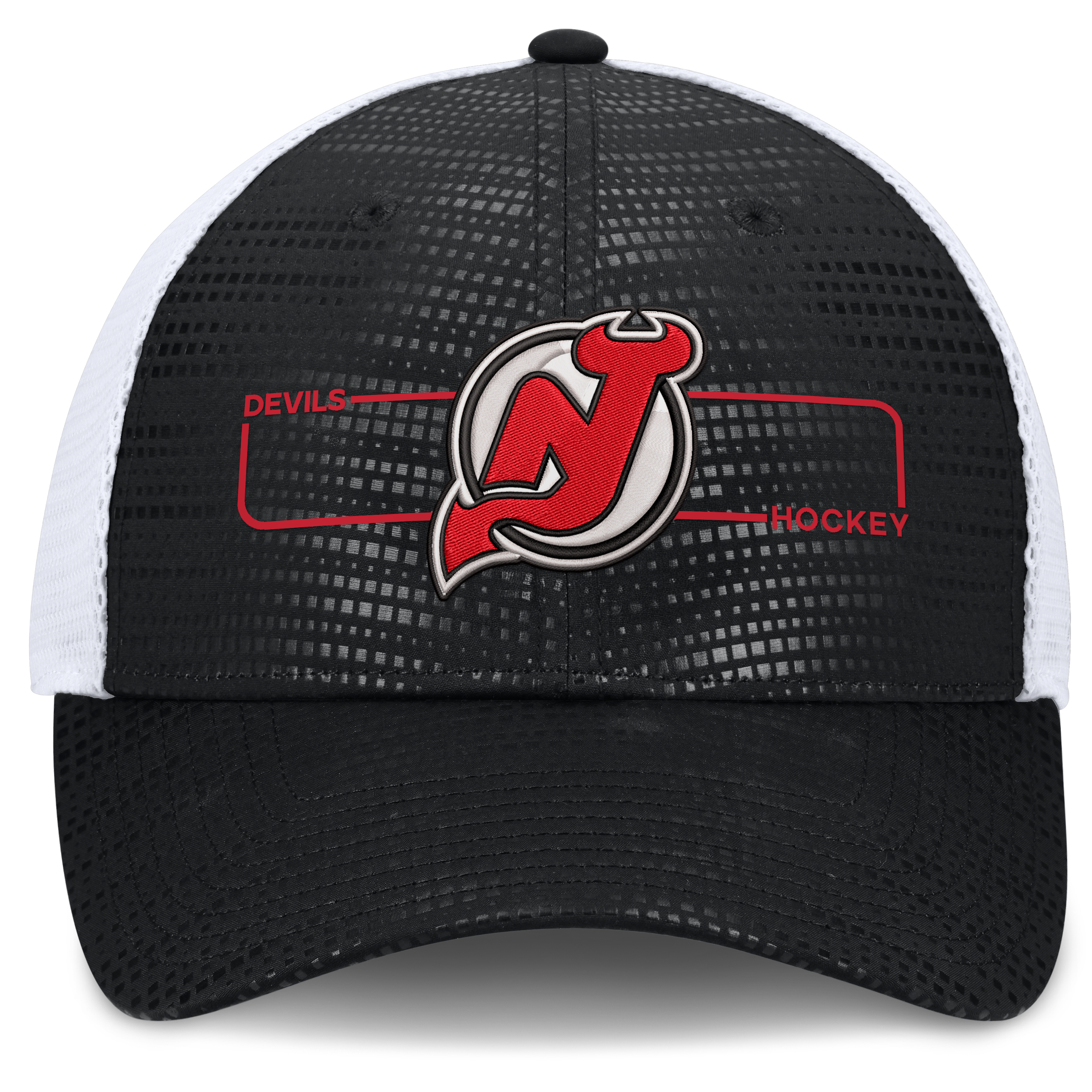 Men's Fanatics Black New Jersey Devils Authentic Pro Rink Boxed Logo Trucker Hat