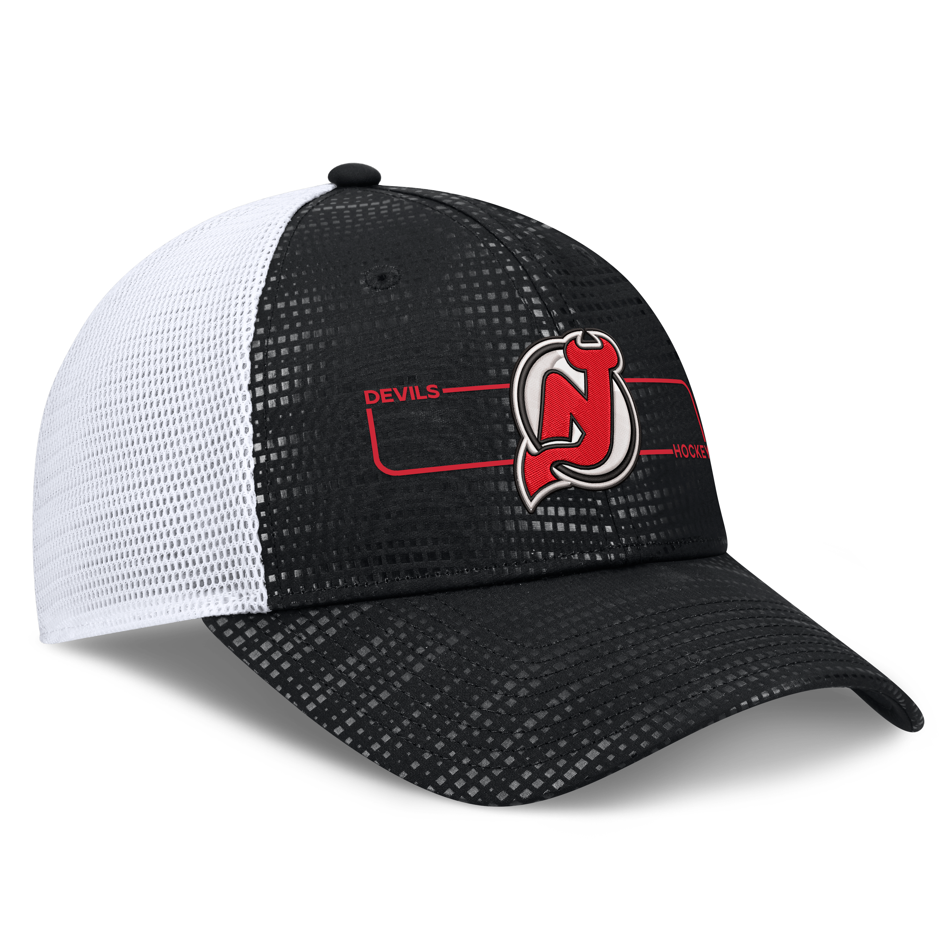 Men's Fanatics Black New Jersey Devils Authentic Pro Rink Boxed Logo Trucker Hat