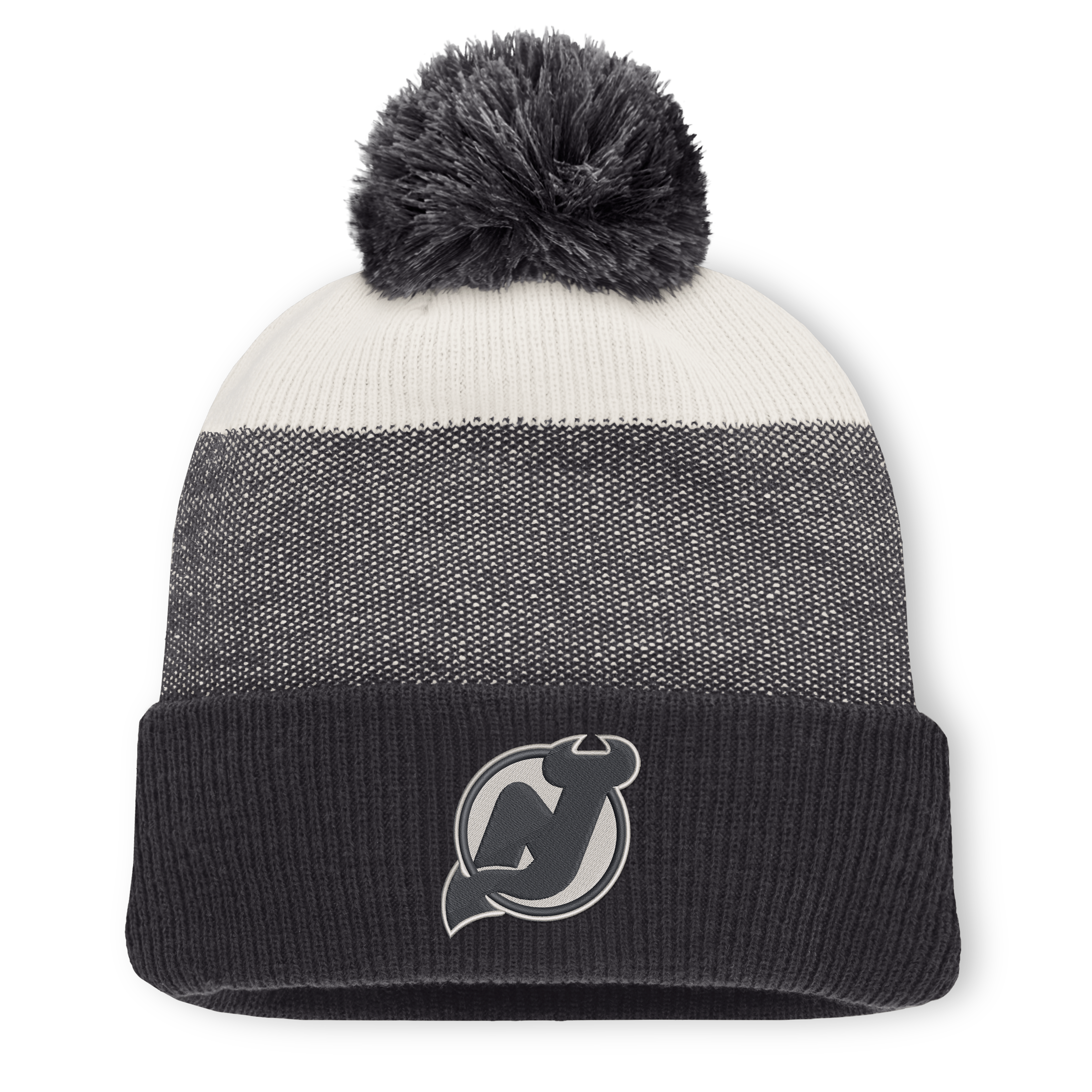 Bonnet à revers monochrome New Jersey Devils pour homme, noir/beige clair, avec pompon
