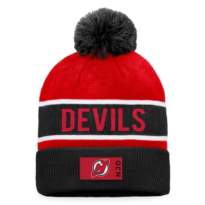 New Jersey Devils Fanatics Authentic Pro Rink Cuffed Knit Hat with Pom - Black/Red