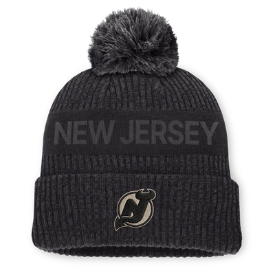 New Jersey Devils Fanatics Road Phantom Cuffed Knit Hat with Pom - Charcoal